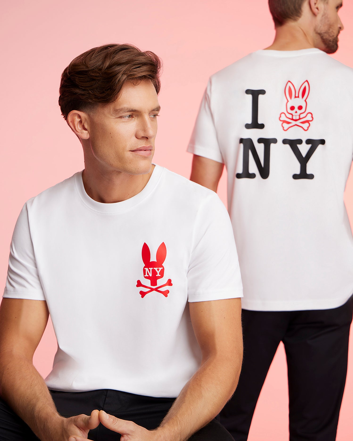 Psycho Bunny Men's Tees New York Tee B6U554W1PC T-shirt bianca in cotone Pima