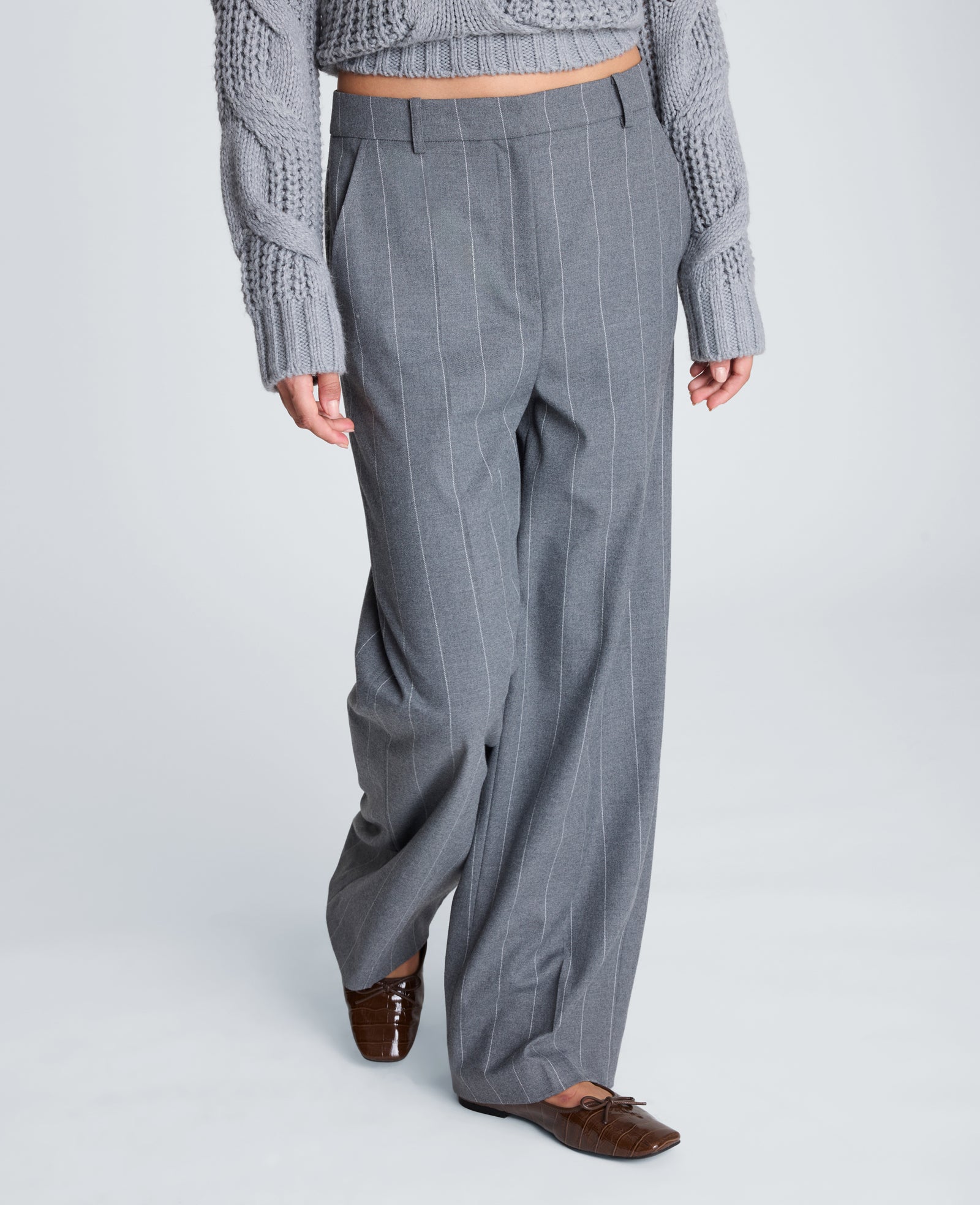 Kenneth Cole Reaction Clothing Fly Front High Rise Wide Leg Pant pantaloni a vita alta grigio mélange