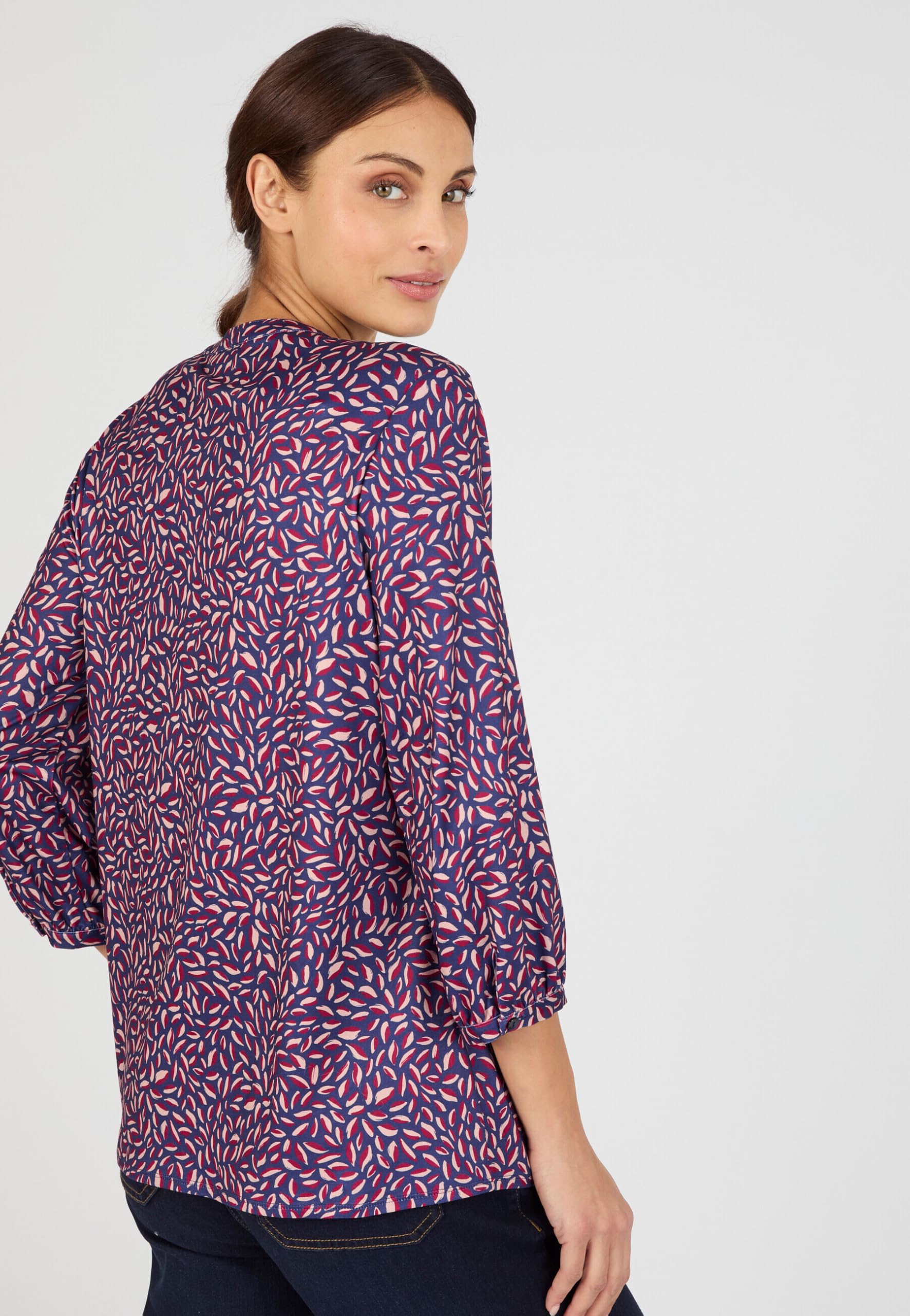 Damart Prêt-à-porter camicetta in maglia calda donna blu navy fogliame 38-40