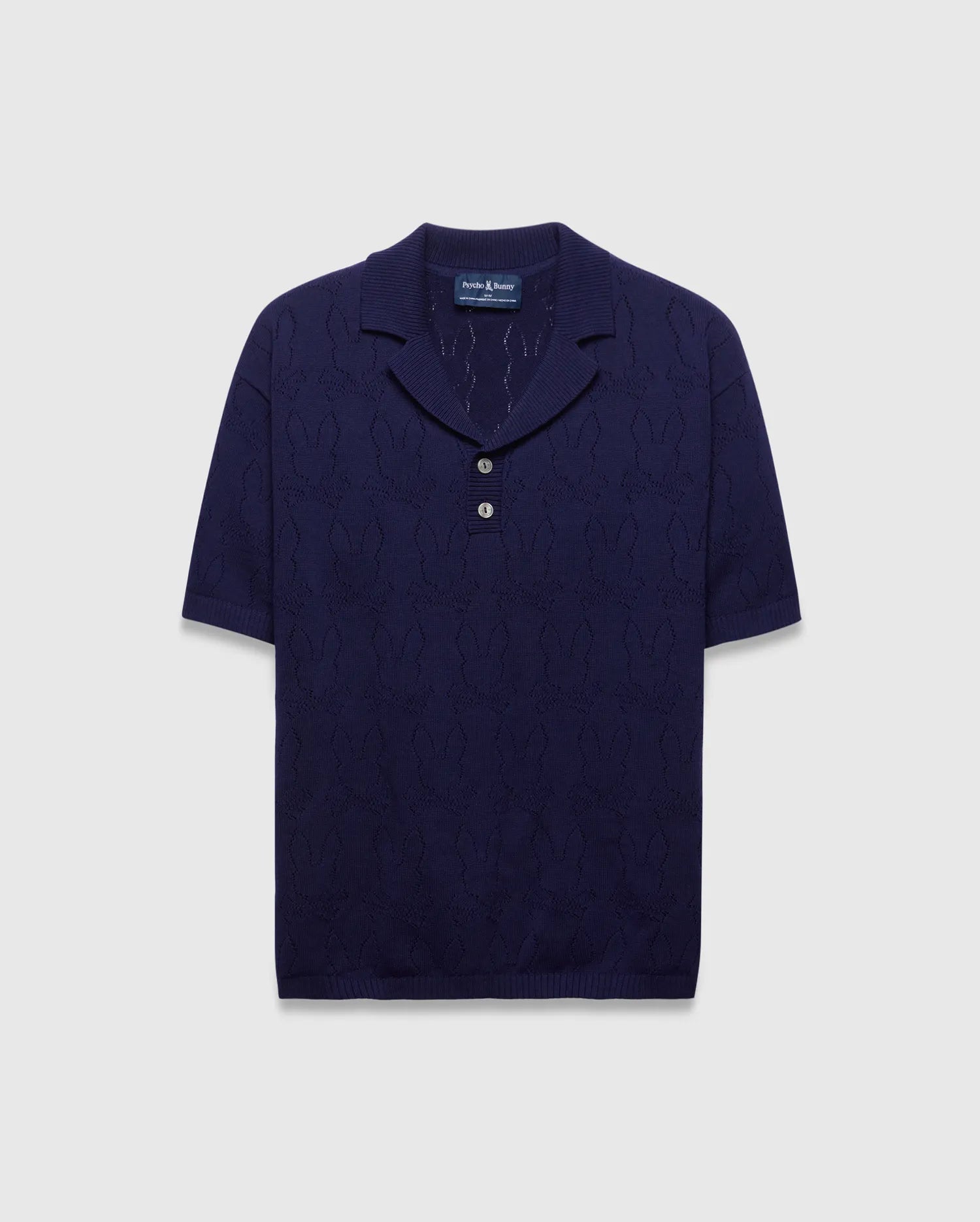 Psycho Bunny Men's Polos Harold Pointelle All Over Bunny Knit Polo blu