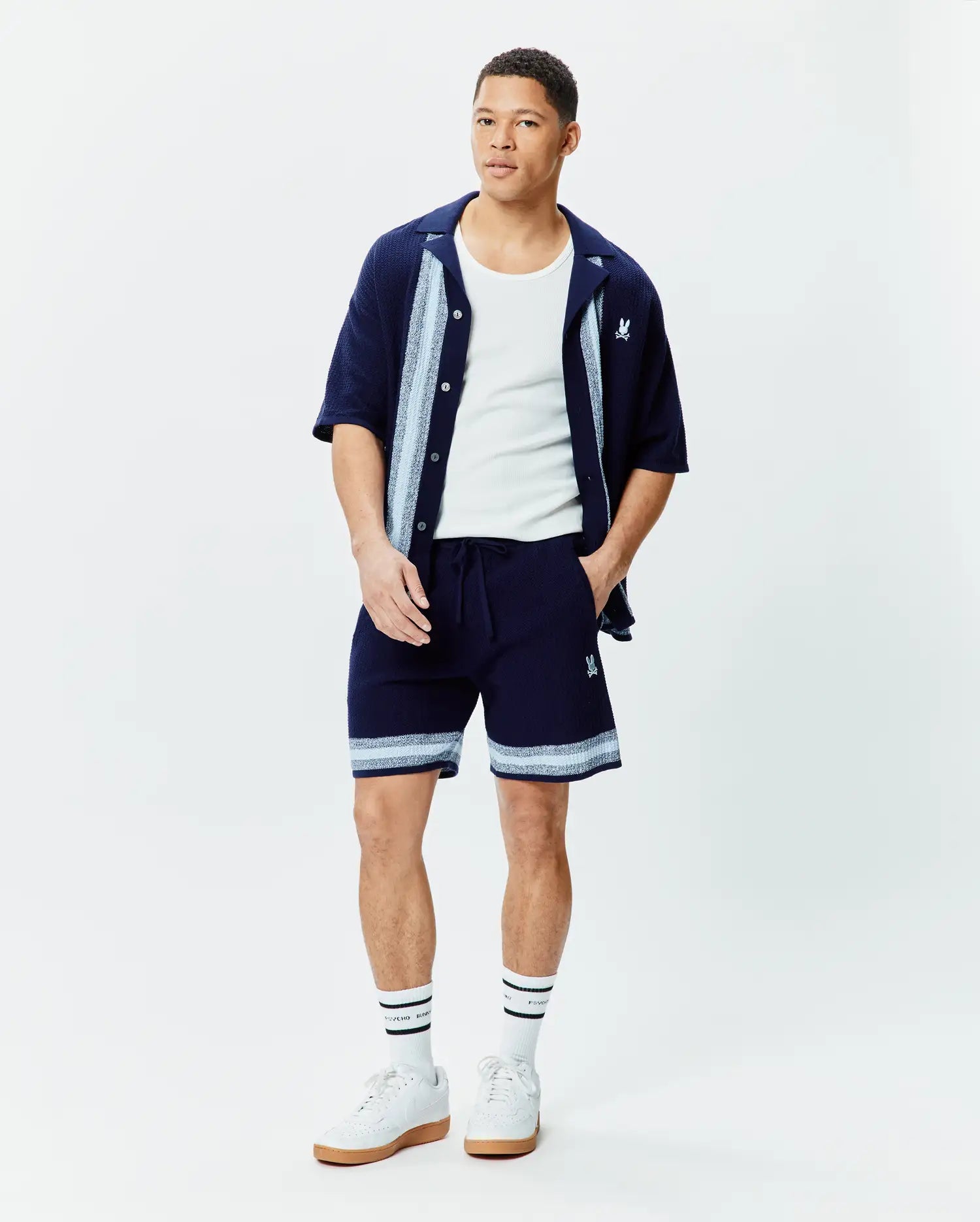 Psycho Bunny Men's Shorts Giles Knit Short 7" pantaloncini blu in cotone