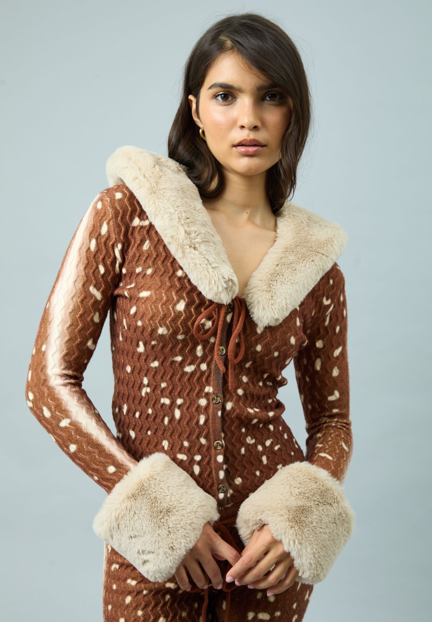 House Of Sunny Women's Knitwear BAMBI FUR COLLAR PEGGY cardigan jacquard