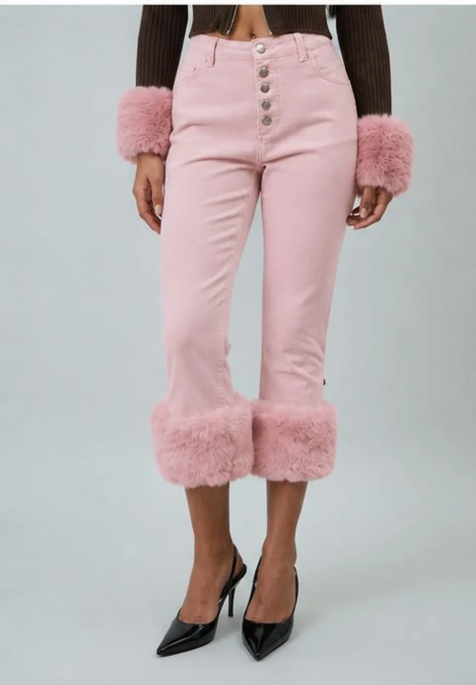 House Of Sunny Women's Denim PLUSH TRIM JESSIE JEANS jeans rosa taglie UK 6-18 vita alta