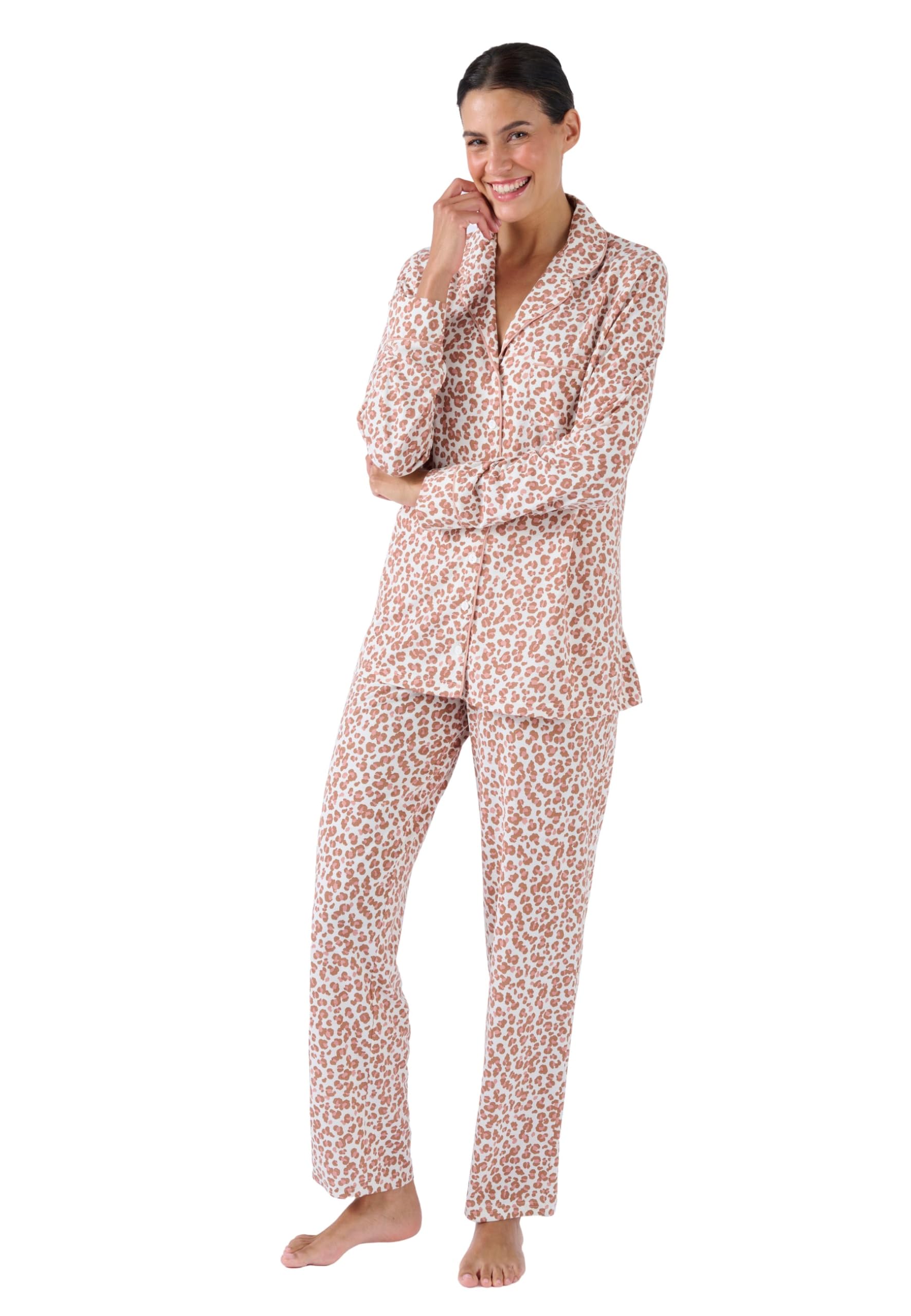 Damart Homewear Pigiama da donna con bottoni Thermolactyl XS marrone beige animale caldo