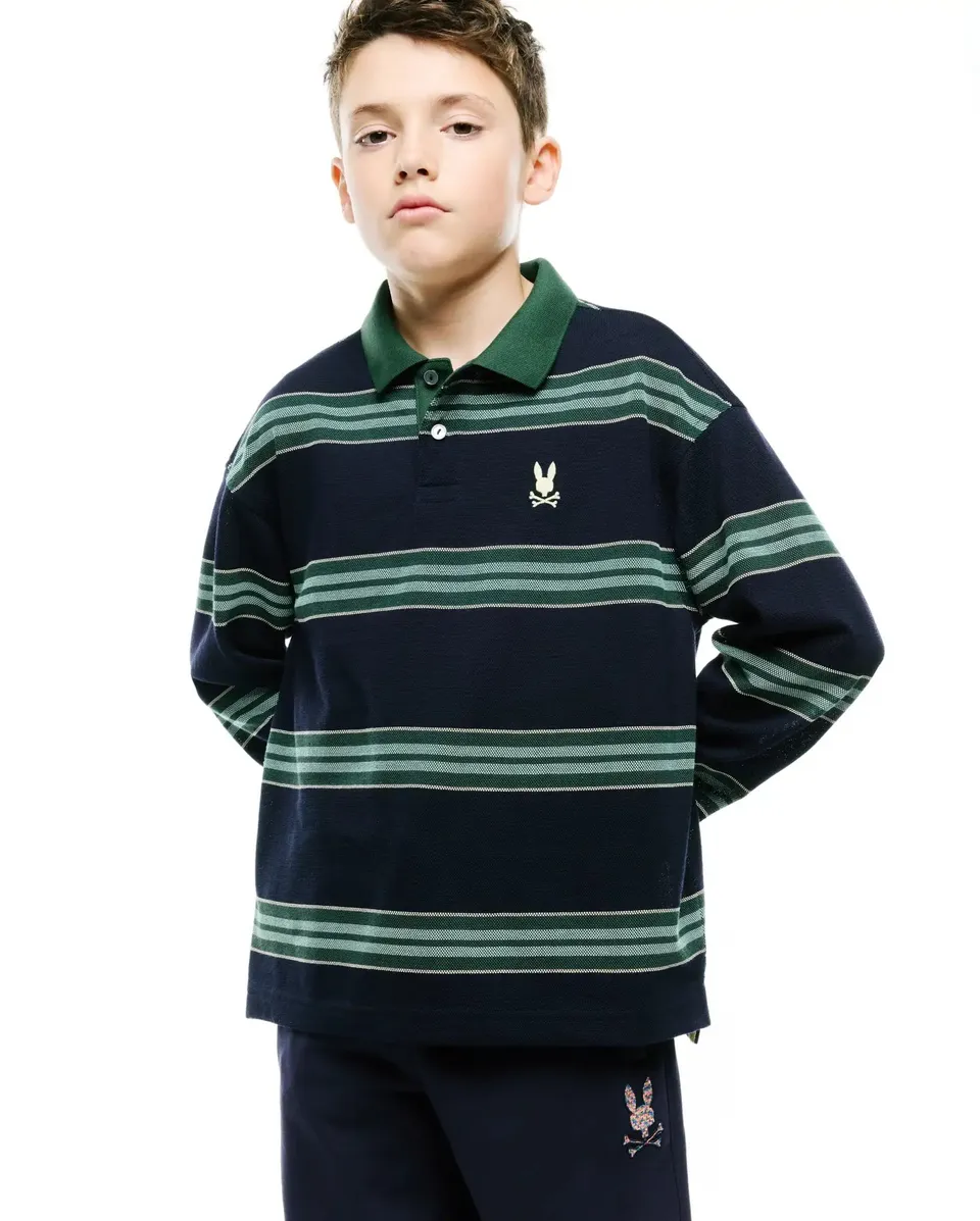 Psycho Bunny Kids Polo Shirts Drew polo manica lunga blu