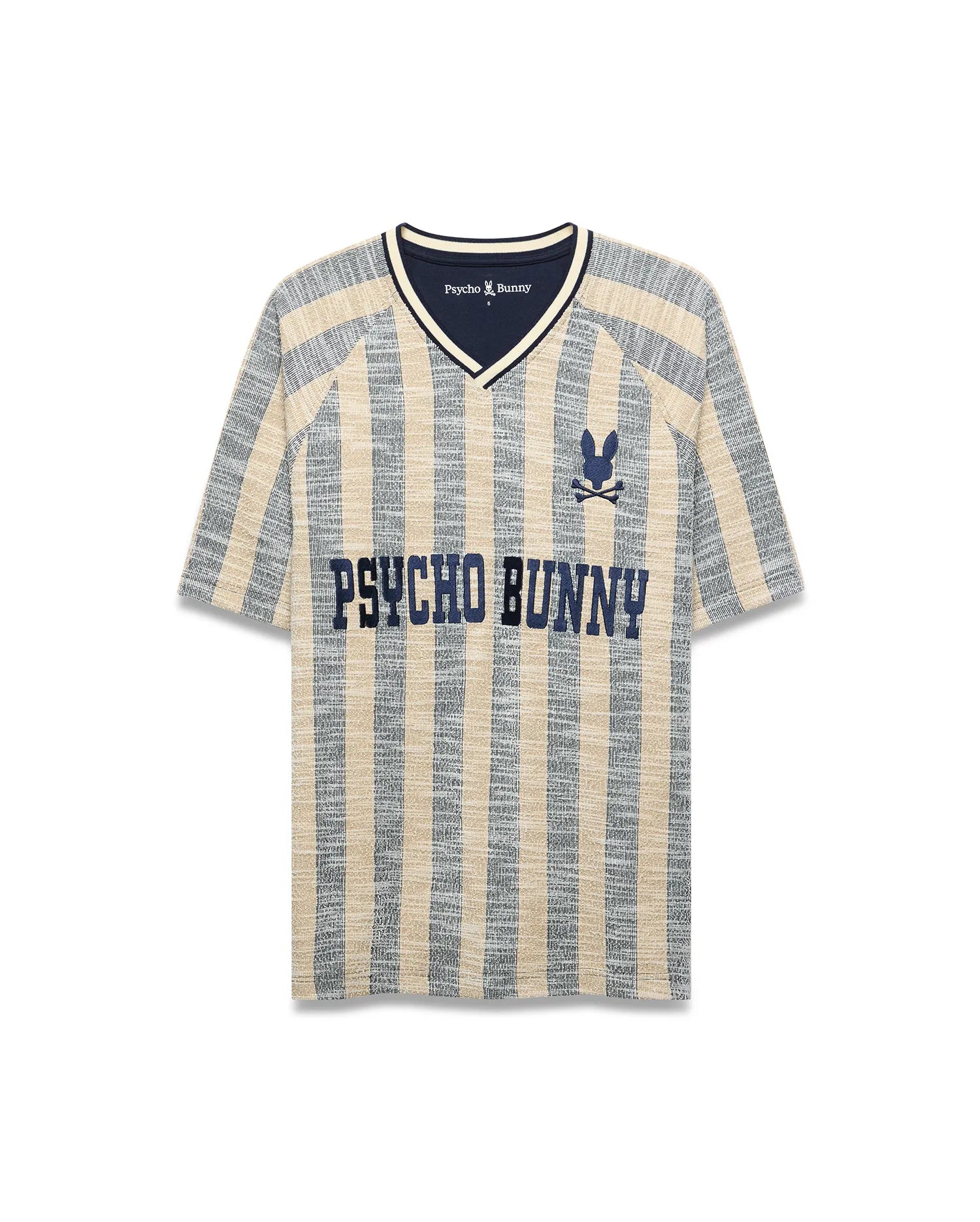 Psycho Bunny Men's Tees Nathaniel Raglan Stripe Jersey maglietta blu 423, righe