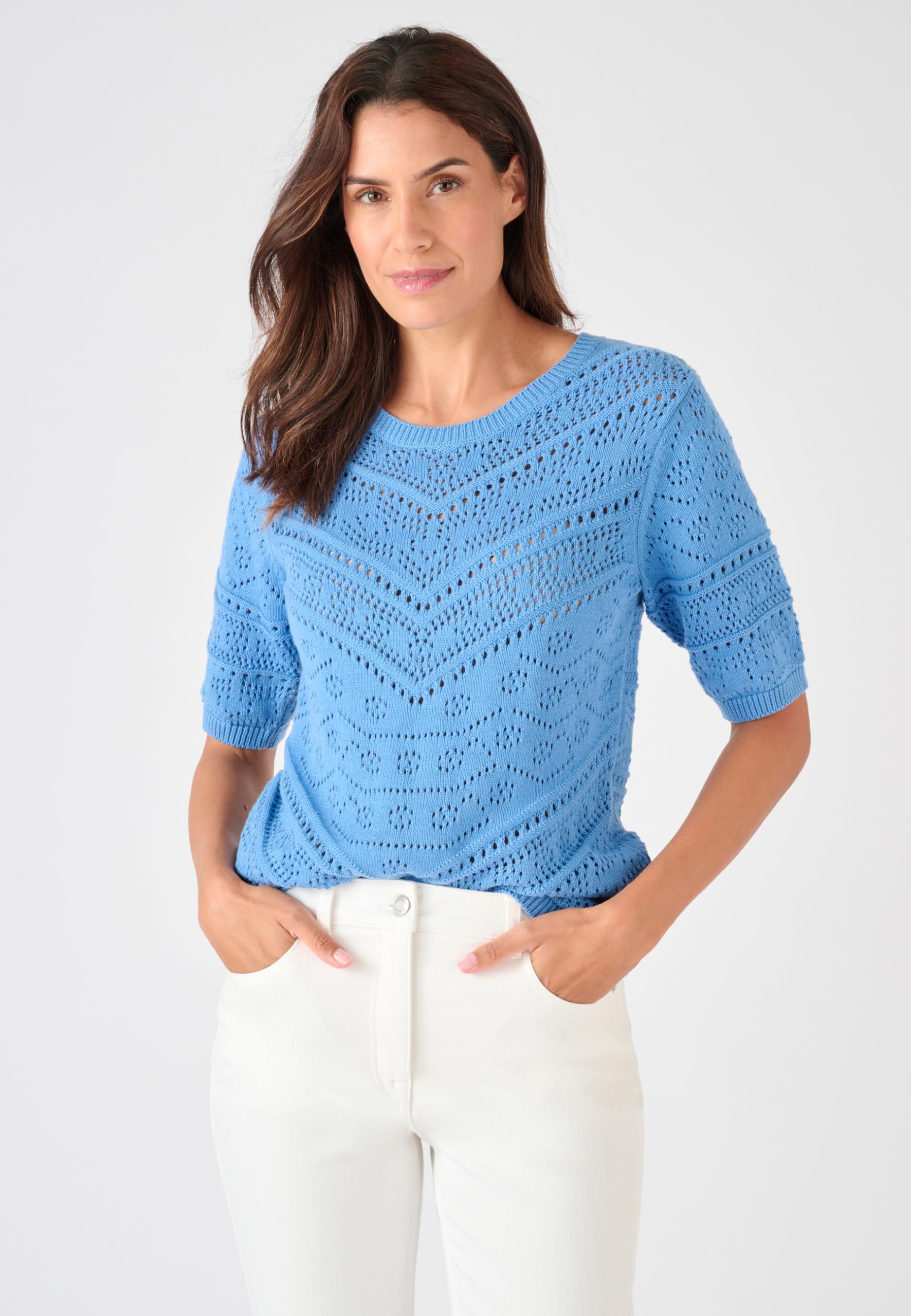 Damart Prêt-à-porter Maglione Maglia traforata Maniche Gomiti maglione 38-40 cotone