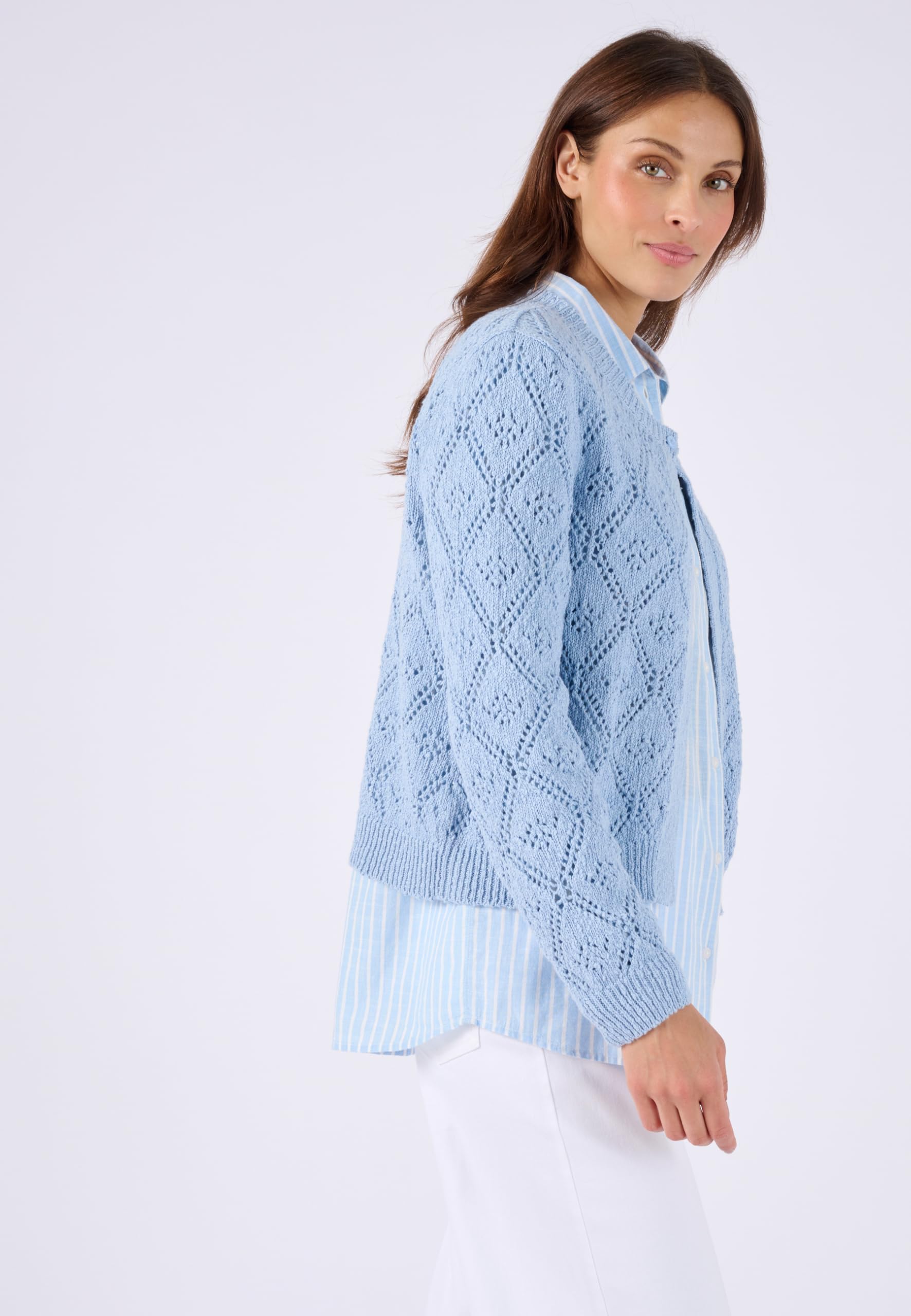 Damart Prêt-à-porter Cardigan traforato Filato Nastro cardigan corto in cotone