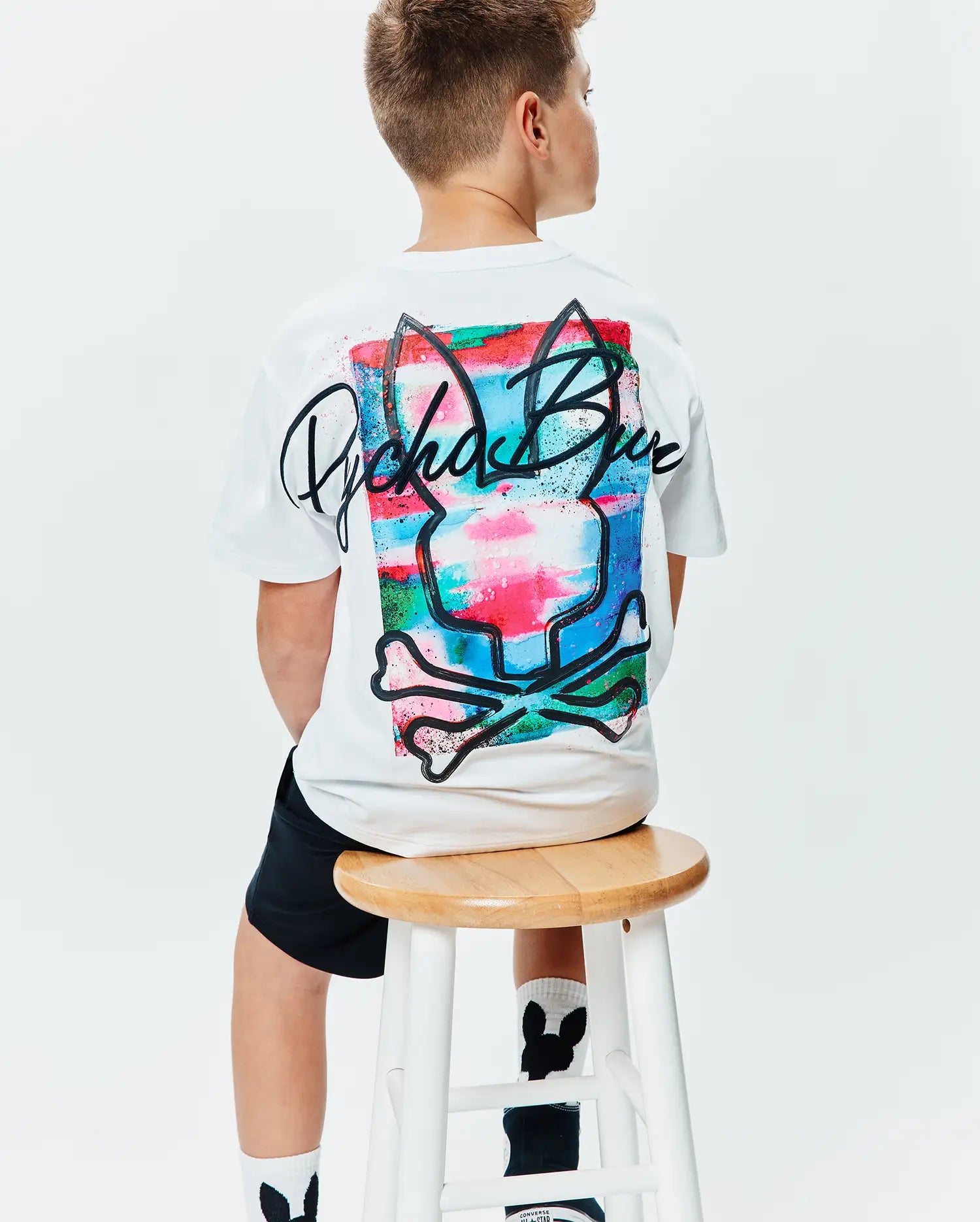 Psycho Bunny Kids Tees Isaac Relaxed Fit Tee maglietta bianca oversize