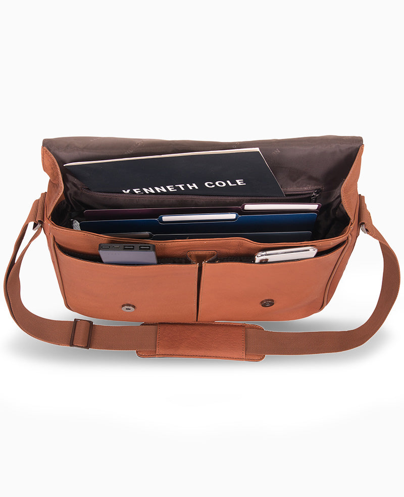 Kenneth Cole Reaction Bags Colombian Leather Crossbody Messenger Bag borsa a tracolla cognac