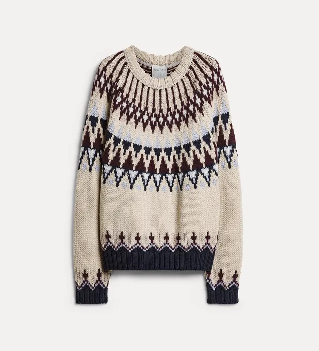Forte maglieria Fair Isle maglione ecrù lana vergine