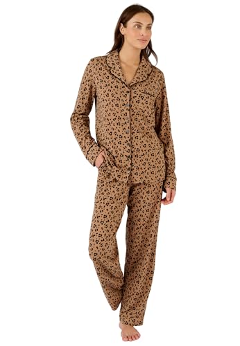 Damart Homewear Pigiama da donna con bottoni Thermolactyl XS marrone beige animale caldo