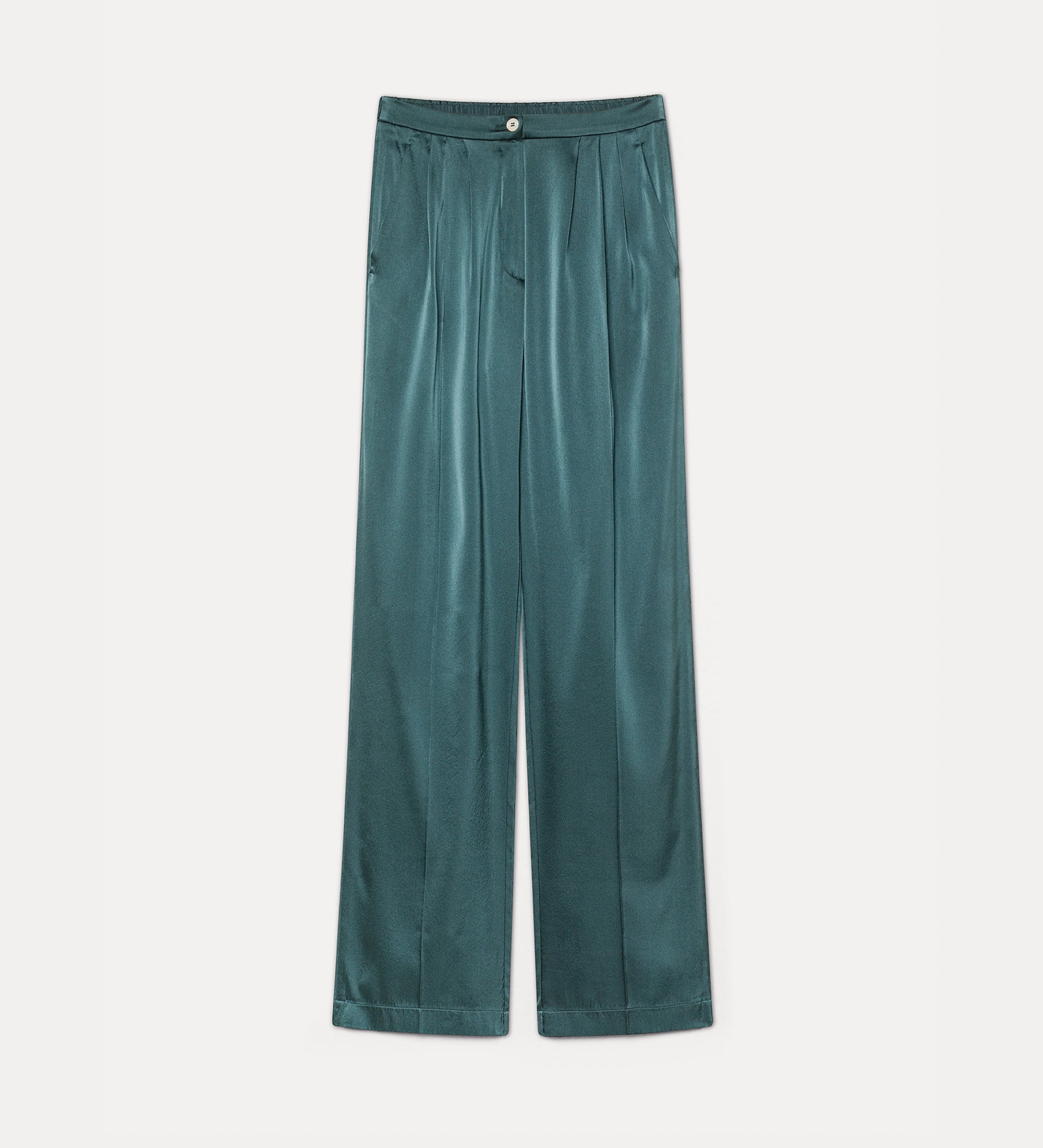 Forte pantaloni in raso di seta plissettati jade
