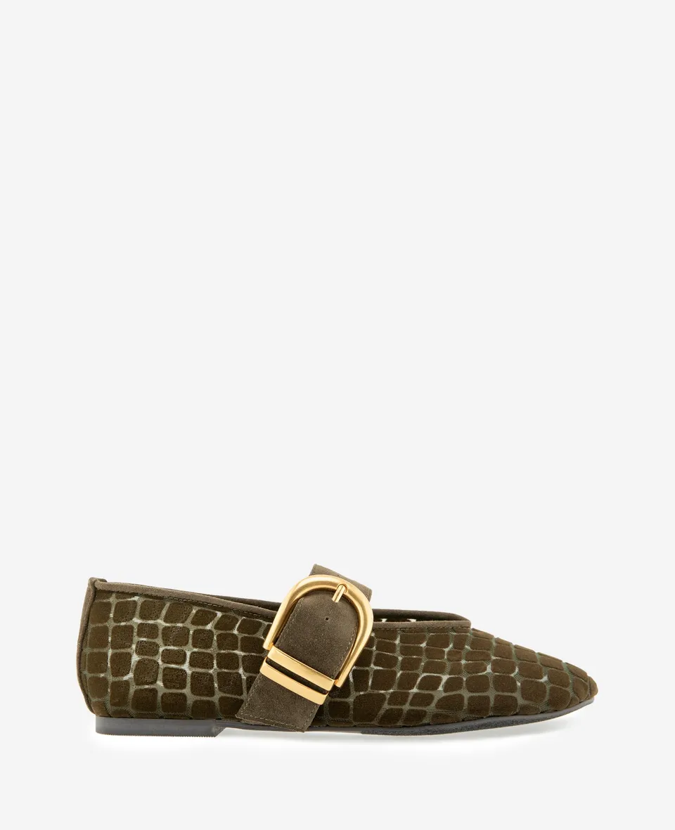 Kenneth Cole Reaction Shoes Tamarra Croco Mesh Ballet Flat ballerine oliva