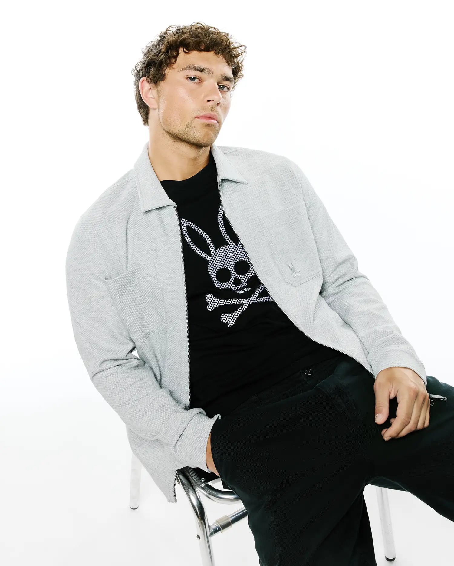 Psycho Bunny Jackets Marc Textured Overshirt sovracamicia grigia testurizzata