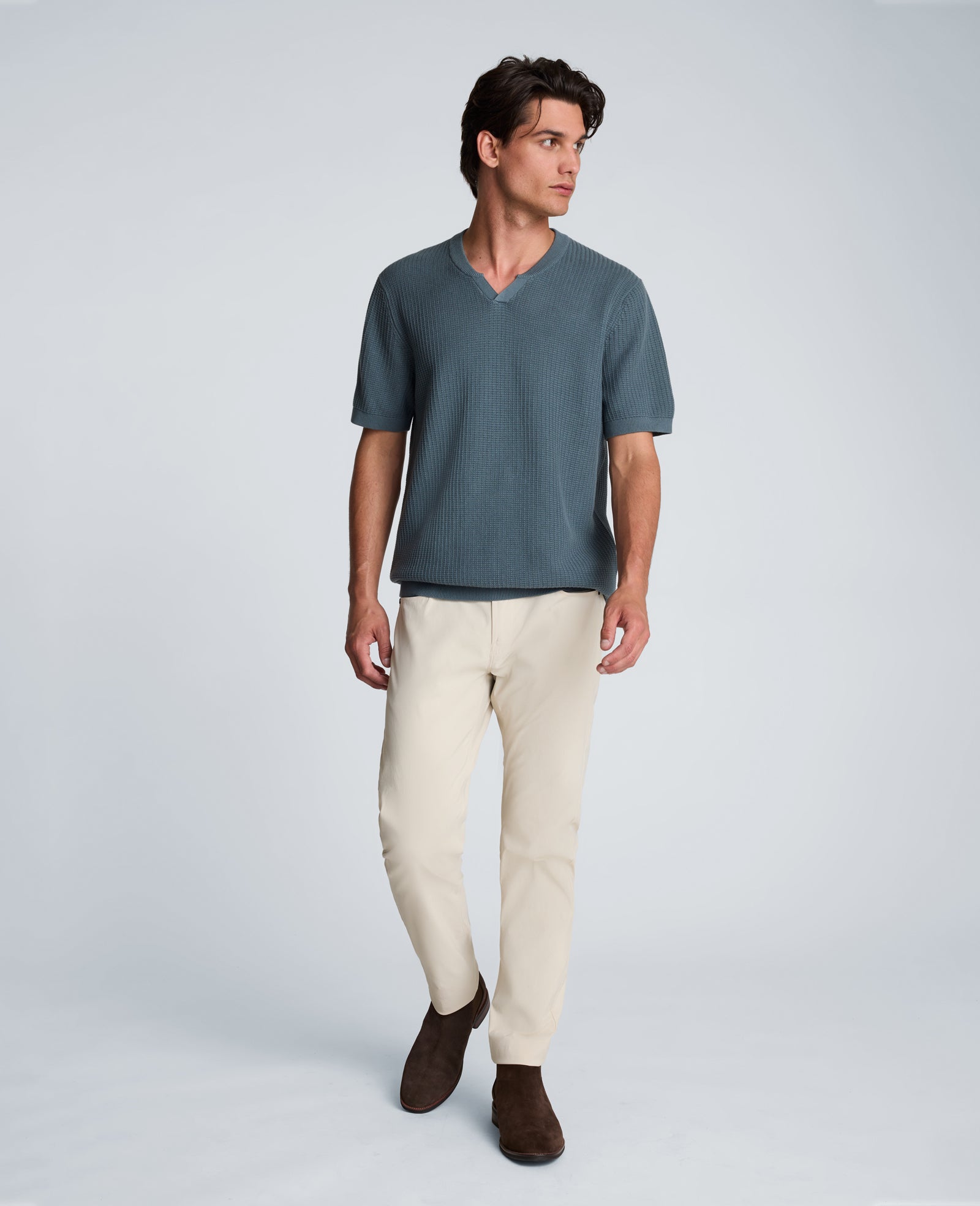 Kenneth Cole Reaction Johnny Collar Henley Sweater maglione blu medio S-XXL in cotone