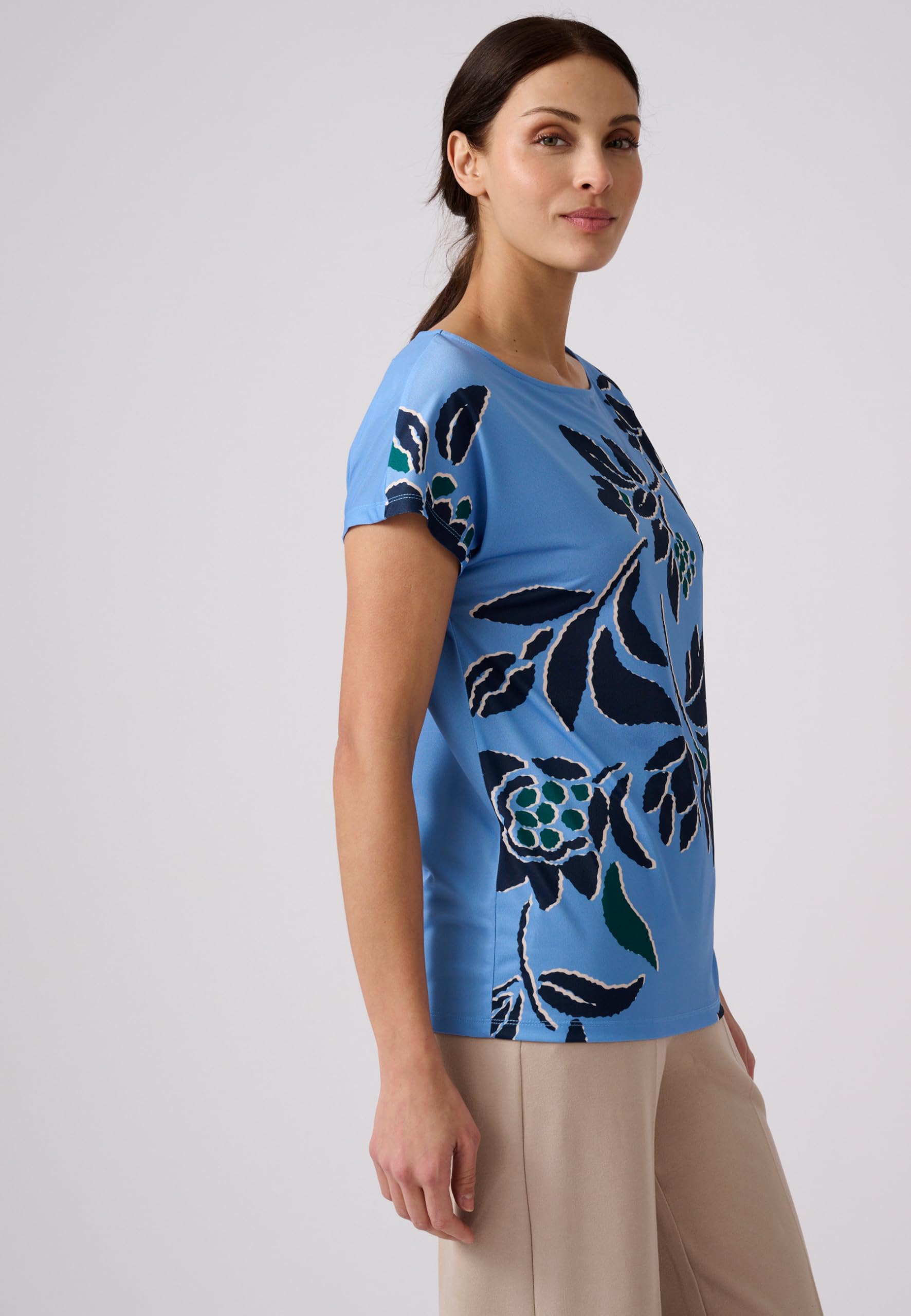 Damart Prêt-à-porter T-shirt in maglia crepe blu 38-40 stampa floreale