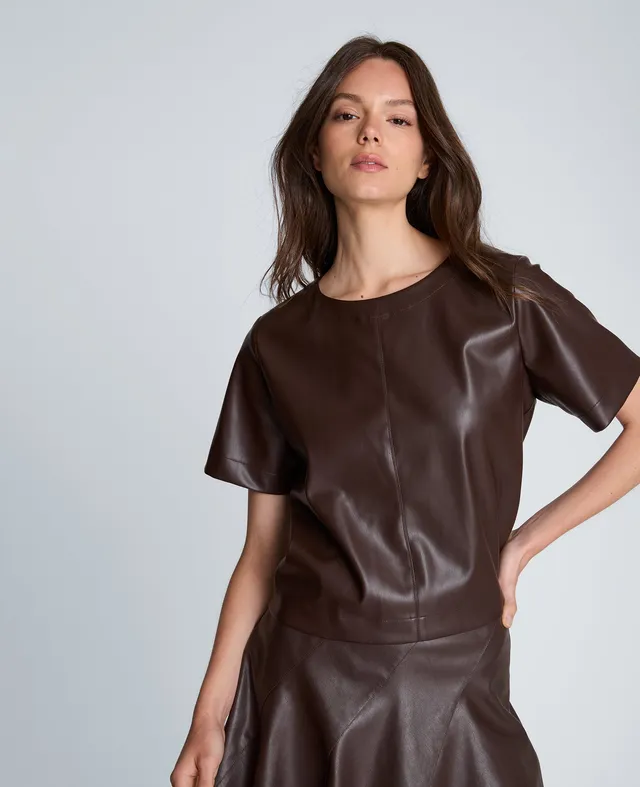 Kenneth Cole Reaction Clothing Short Sleeve Cropped Tee maglia corta marrone con zip