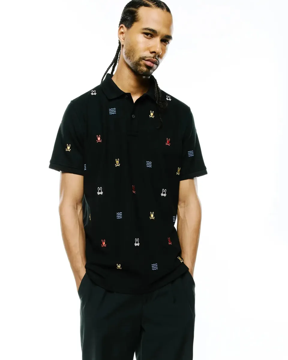 Psycho Bunny Men's Polos MENS COLIN ALL-OVER PIQUE POLO - MT0100170 polo nera