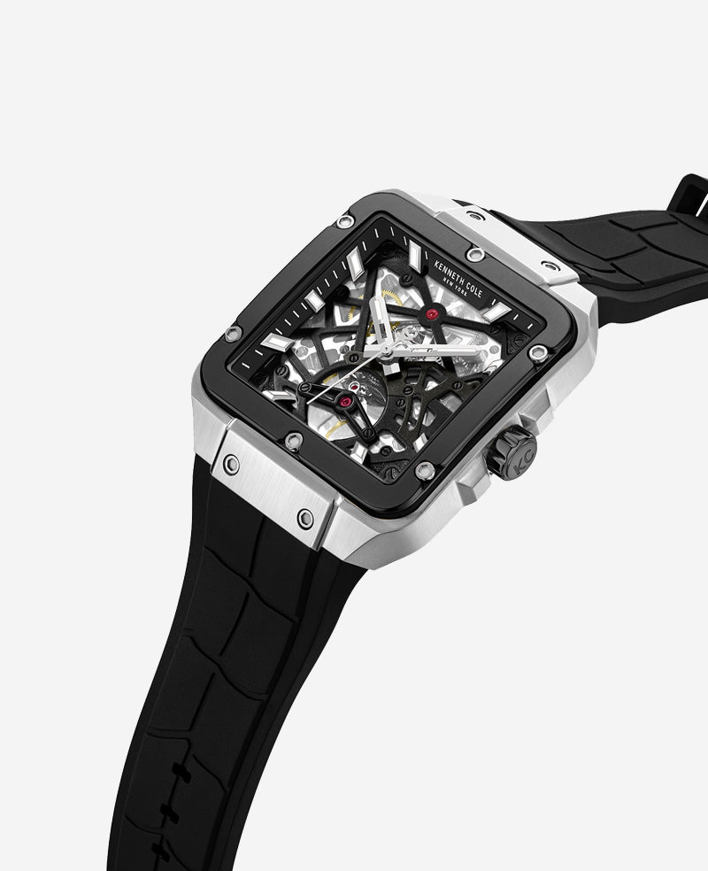 Kenneth Cole Reaction Watches Skeleton Automatic Silicone Watch orologio nero