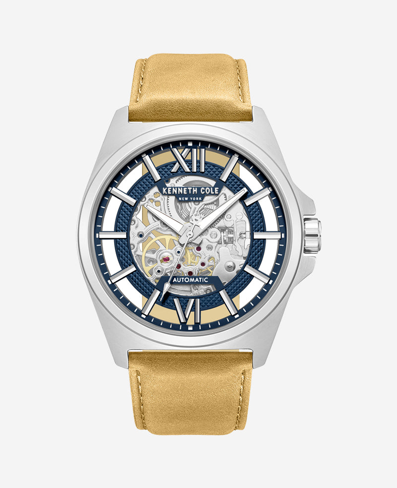 Kenneth Cole Reaction Skeleton Automatic orologio beige cinturino in pelle