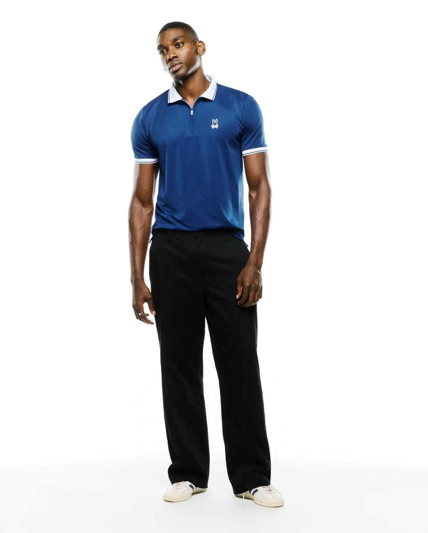 Psycho Bunny Men's Polos Odin Zip Sport Polo polo blu Navy Peony