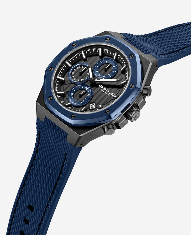 Kenneth Cole Reaction Watches Dress Sport Chronograph Two-Tone Silicone Strap Watch orologio nero blu