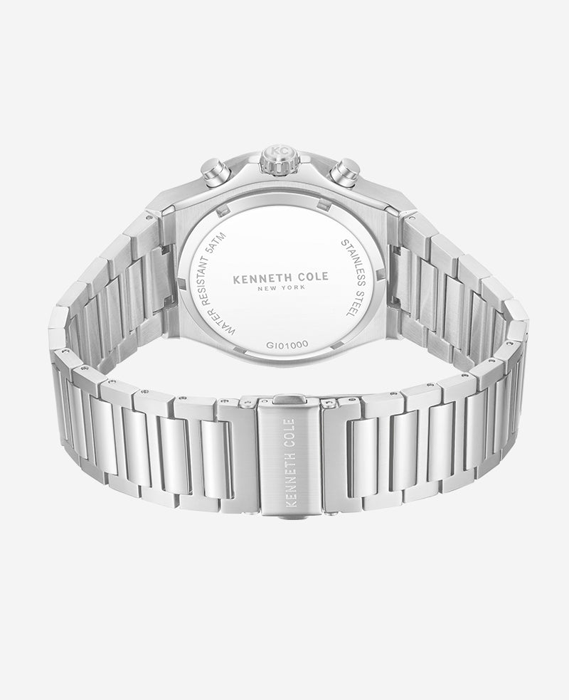 Kenneth Cole Reaction Watches Dress Sport Chronograph Black Dial Stainless Steel Bracelet Watch orologio Silver