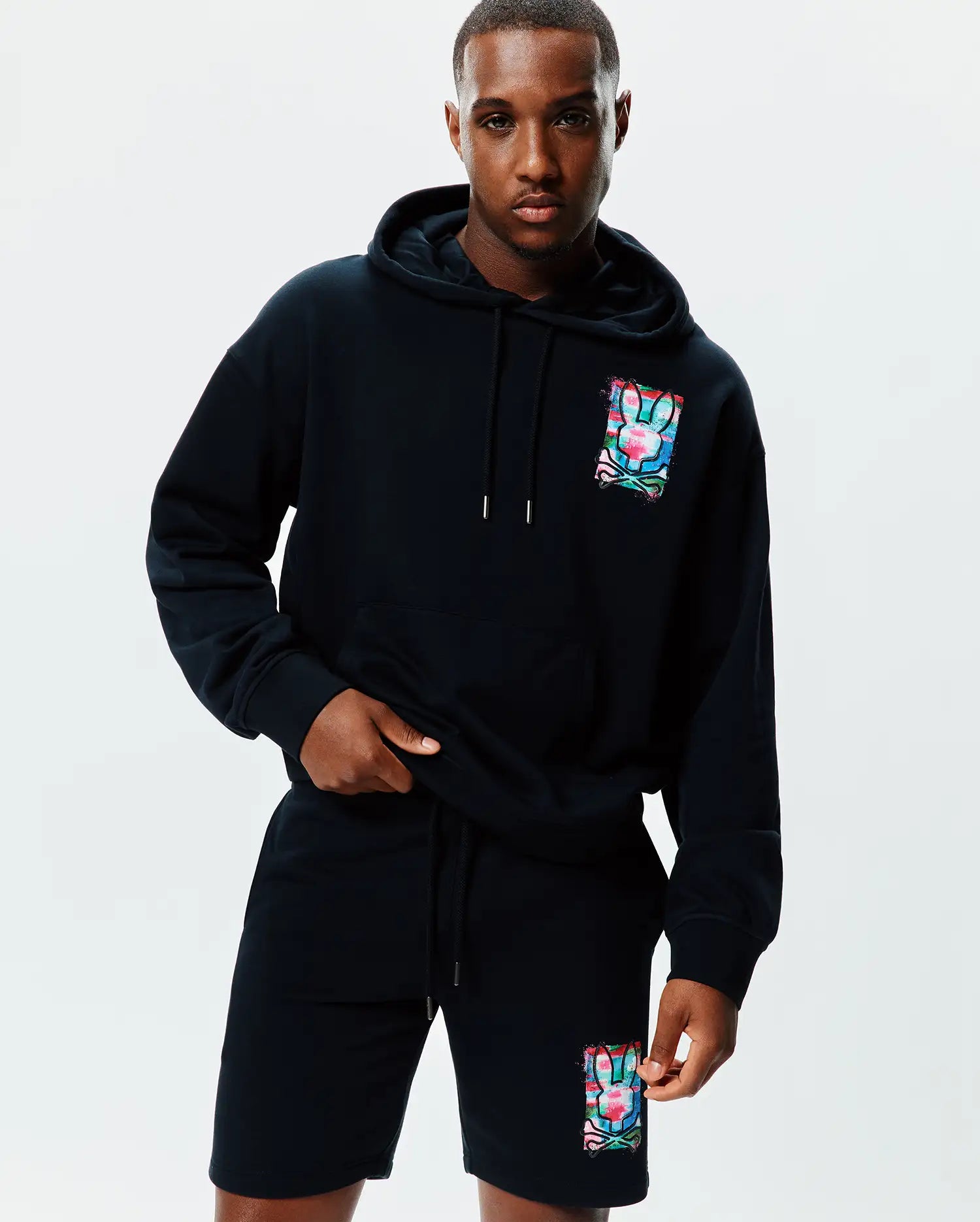 Psycho Bunny Men's Sweatshirts & Hoodies Isaac Print felpa con cappuccio nera