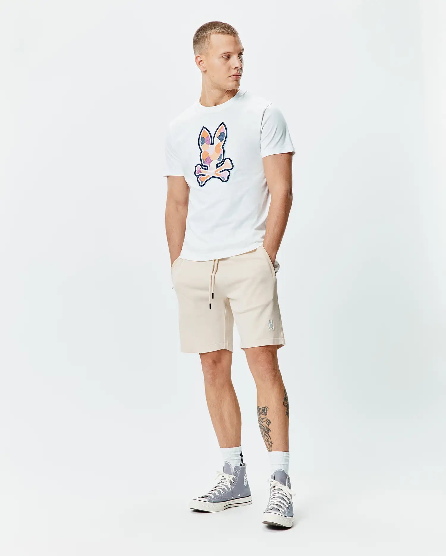 Psycho Bunny Men's Shorts Keith Short 8" MB0900045 bermuda Sandshell in cotone