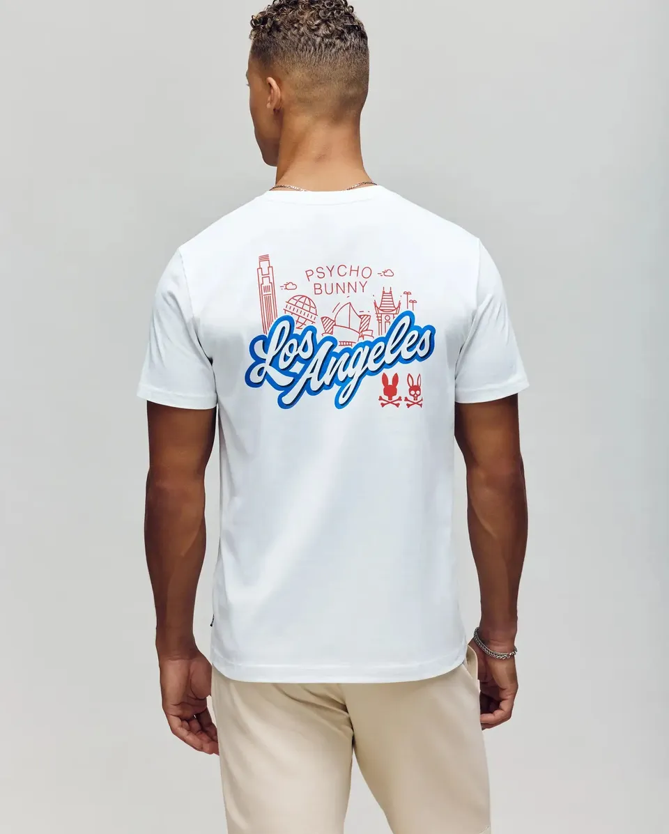 Psycho Bunny Men's Tees Los Angeles City Tee B6U861A2PC T-shirt bianca in cotone Pima