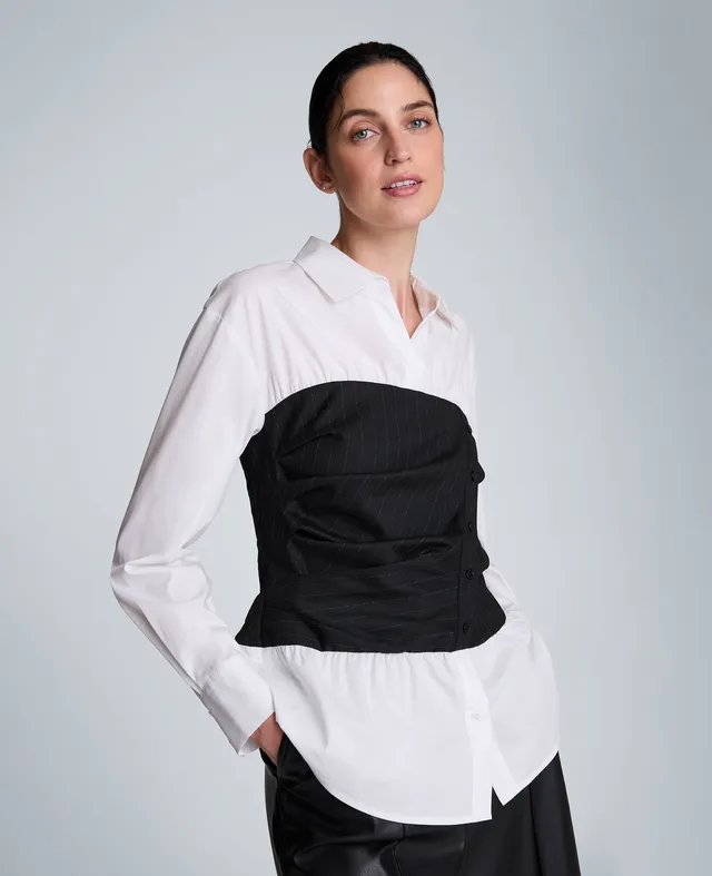 Kenneth Cole Reaction Clothing Poplin Long Sleeve Shirt camicia nera e bianca