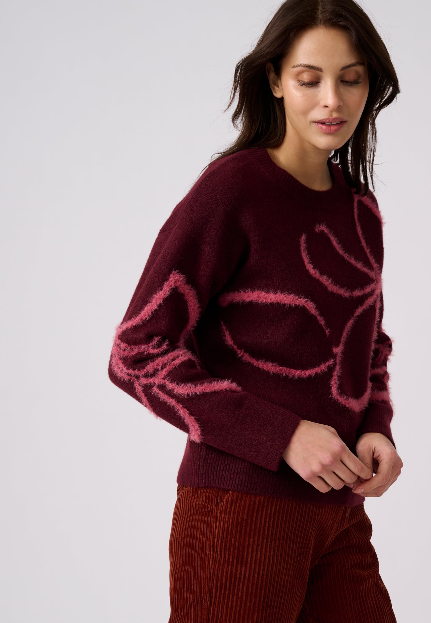Damart Prêt-à-porter maglione donna motivo vegetale girocollo