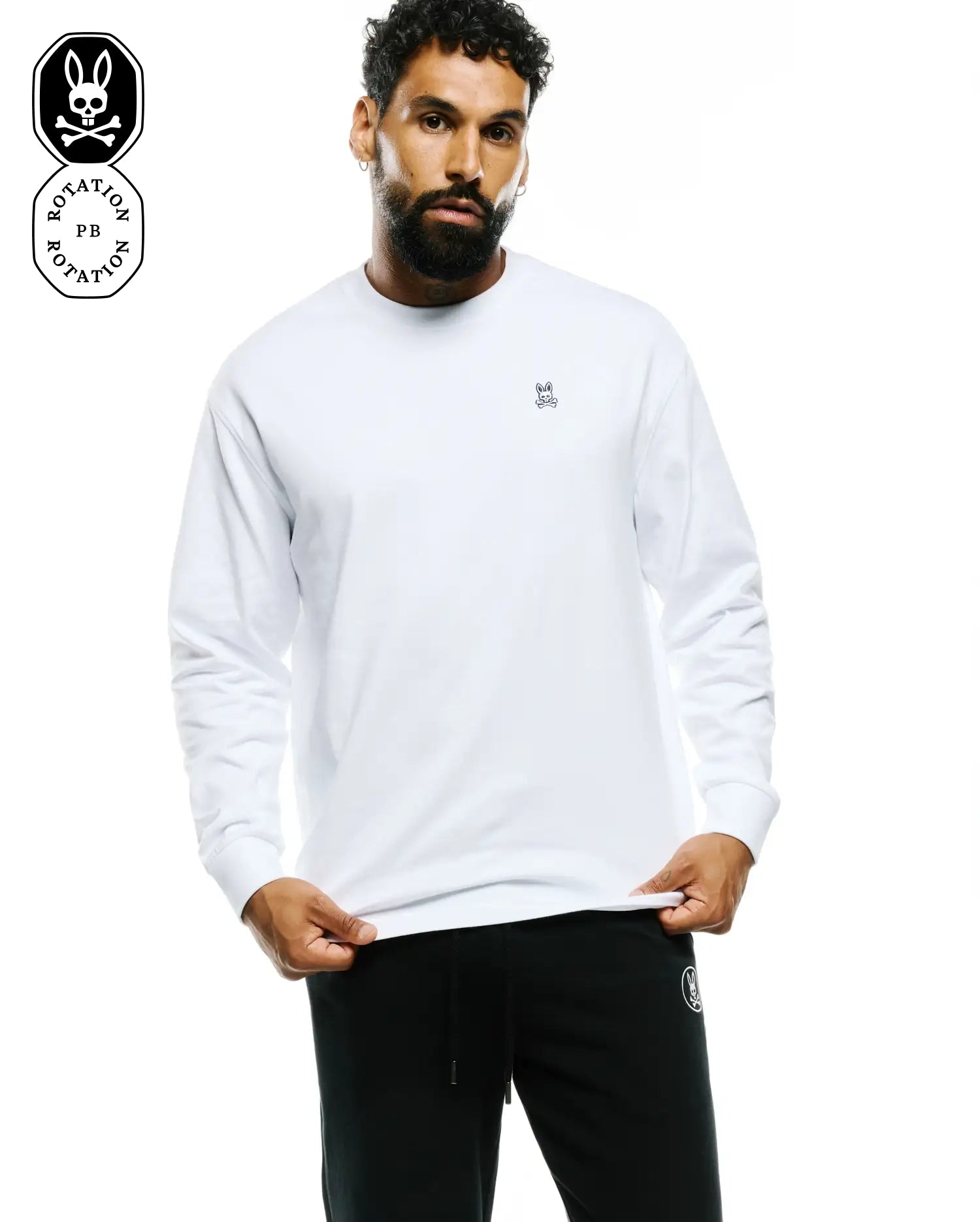 Psycho Bunny Men's Tees Norman Long Sleeve Oversized Fit Tee T-shirt bianca