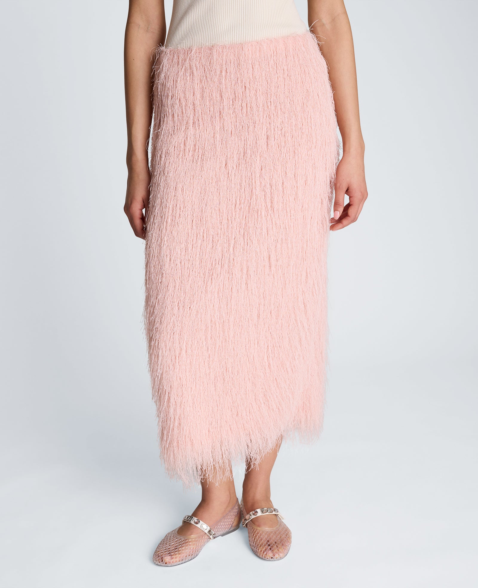 Kenneth Cole Reaction Clothing Feather Pull On Midi Skirt with Slit gonna pink vapor midi