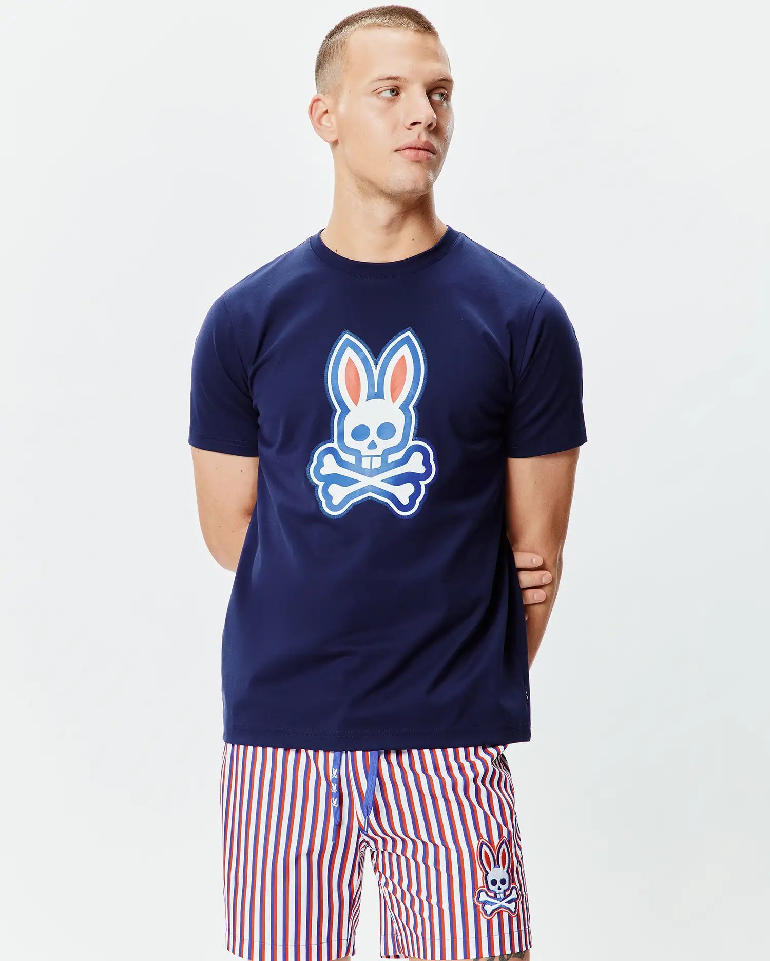 Psycho Bunny Men's Tees MENS JOHN GRAPHIC TEE MT0200421 t-shirt blu in cotone Pima
