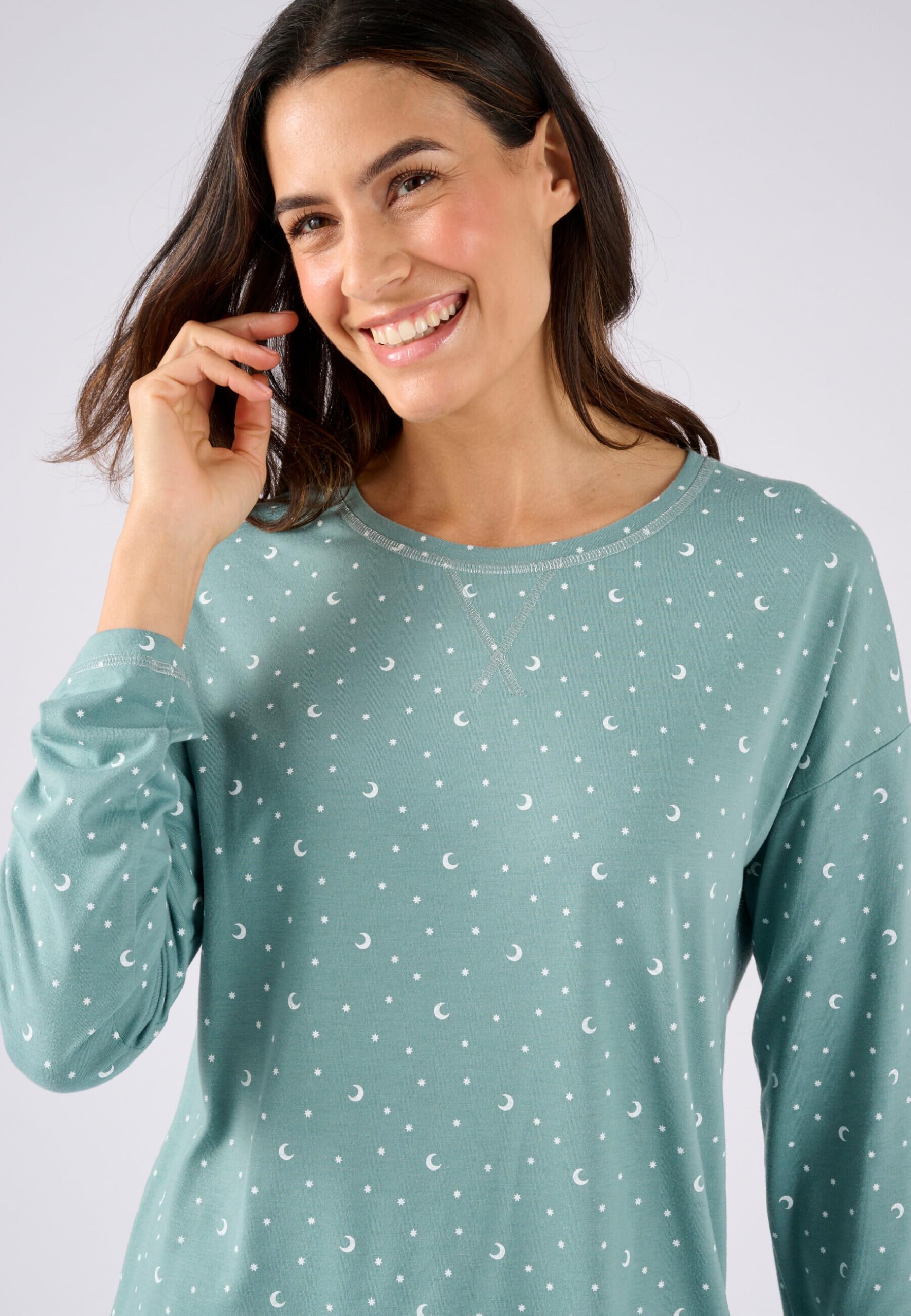 Damart Homewear pigiama Thermolactyl in maglia jersey donna verde stampato XS