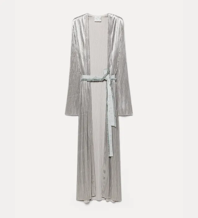 Forte capispalla e kimono vestaglia plissé jersey velluto calcedonio