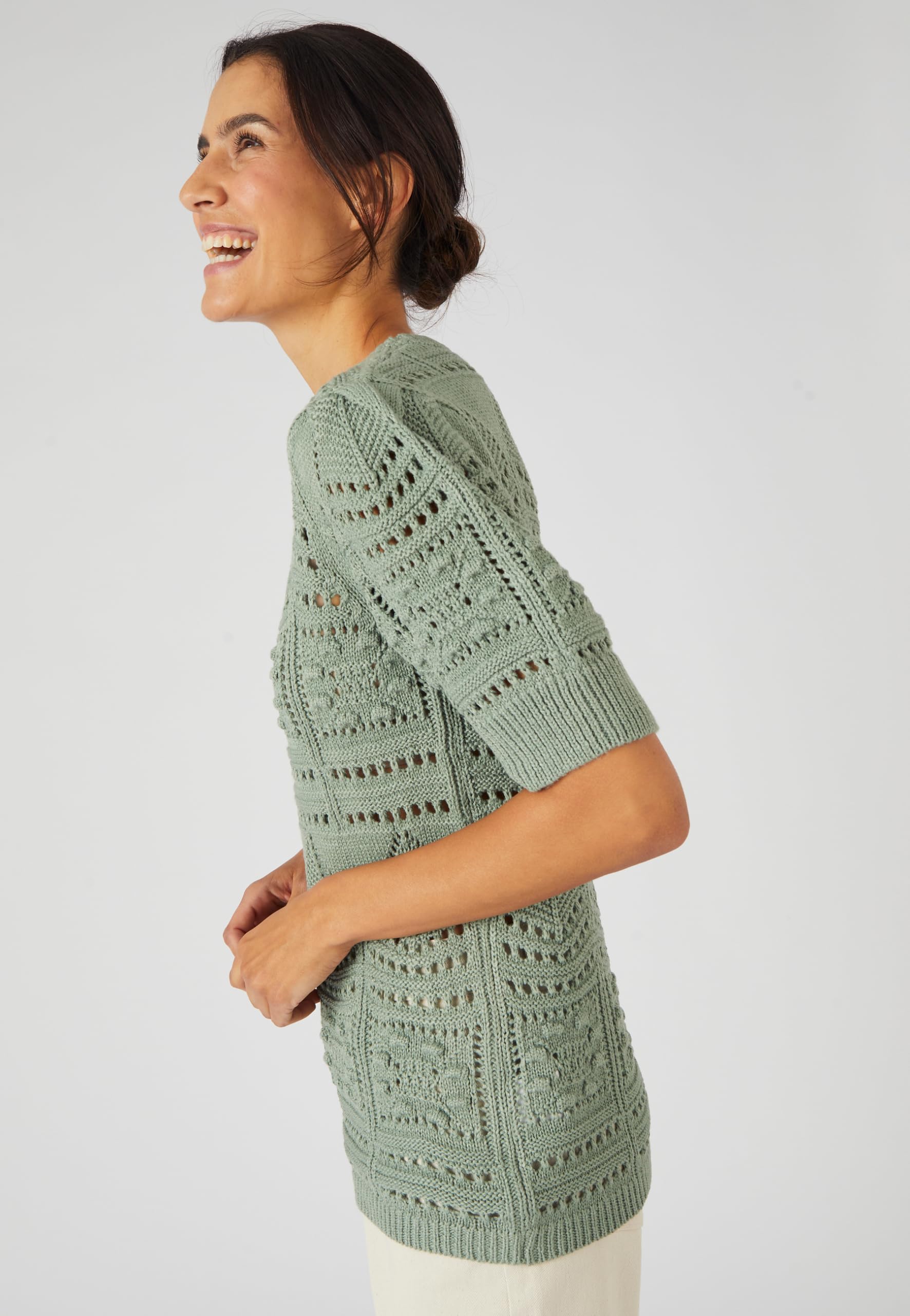 Damart Prêt-à-porter Maglione Maglia traforata Effetto Uncinetto Donna verde 38-44