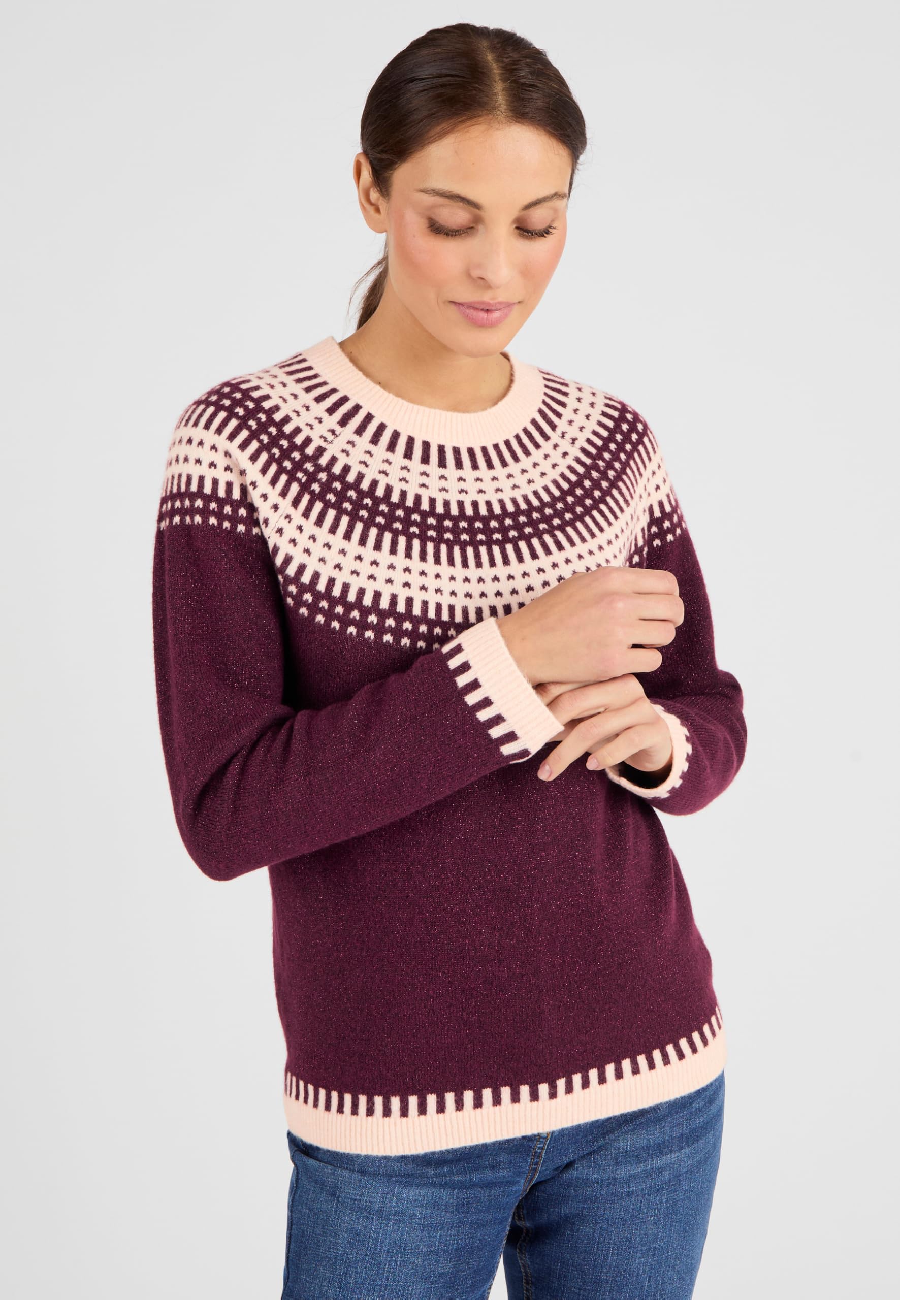 Damart Thermolactyl Maglione jacquard donna rosa bordeaux