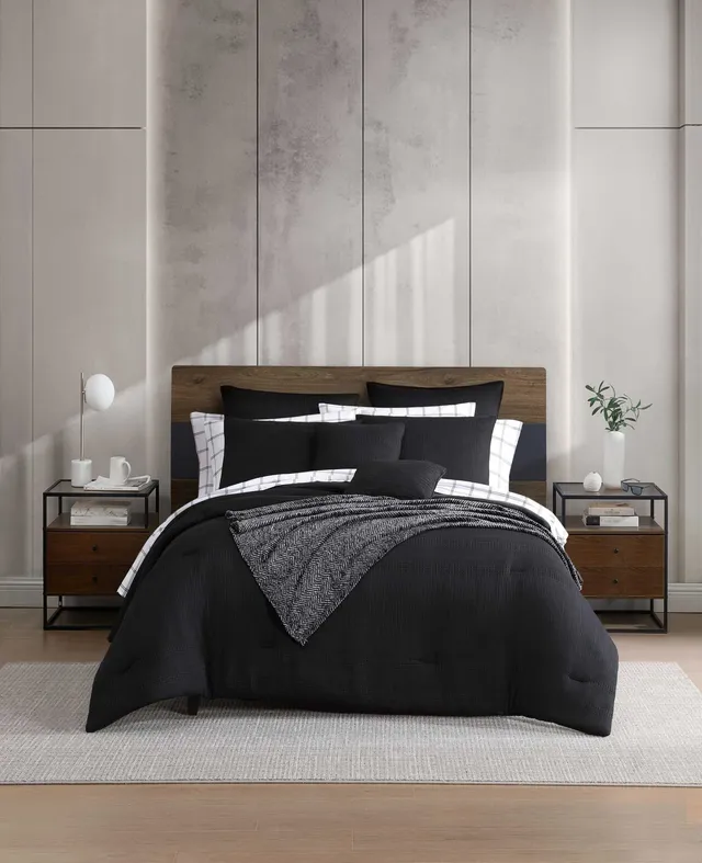 Kenneth Cole Reaction Home & Bedding Variegated Waffle Comforter Set set copriletto nero Queen
