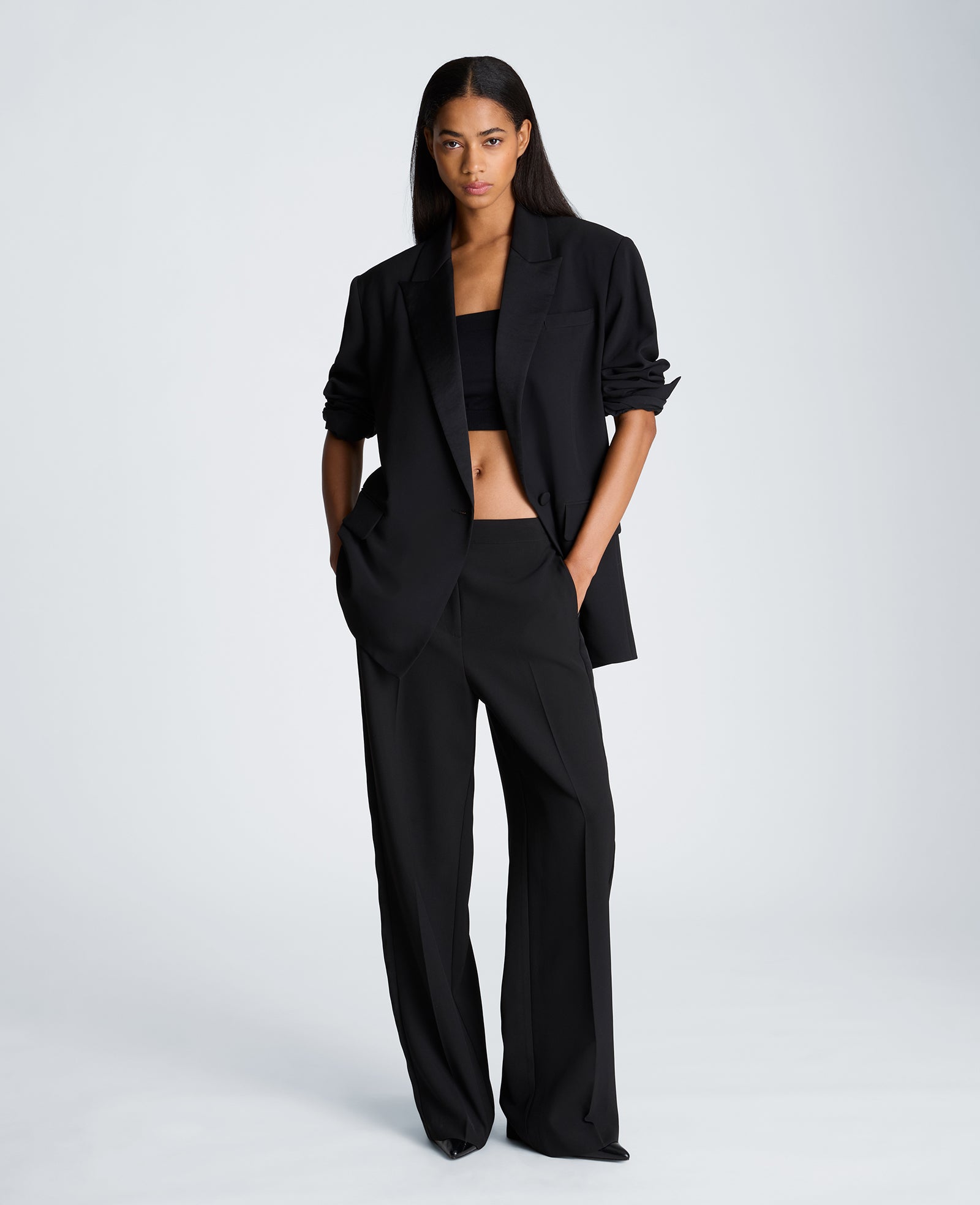 Kenneth Cole Reaction Clothing Fly Front High Rise Side Striped Wide Leg Pant pantaloni neri a vita alta