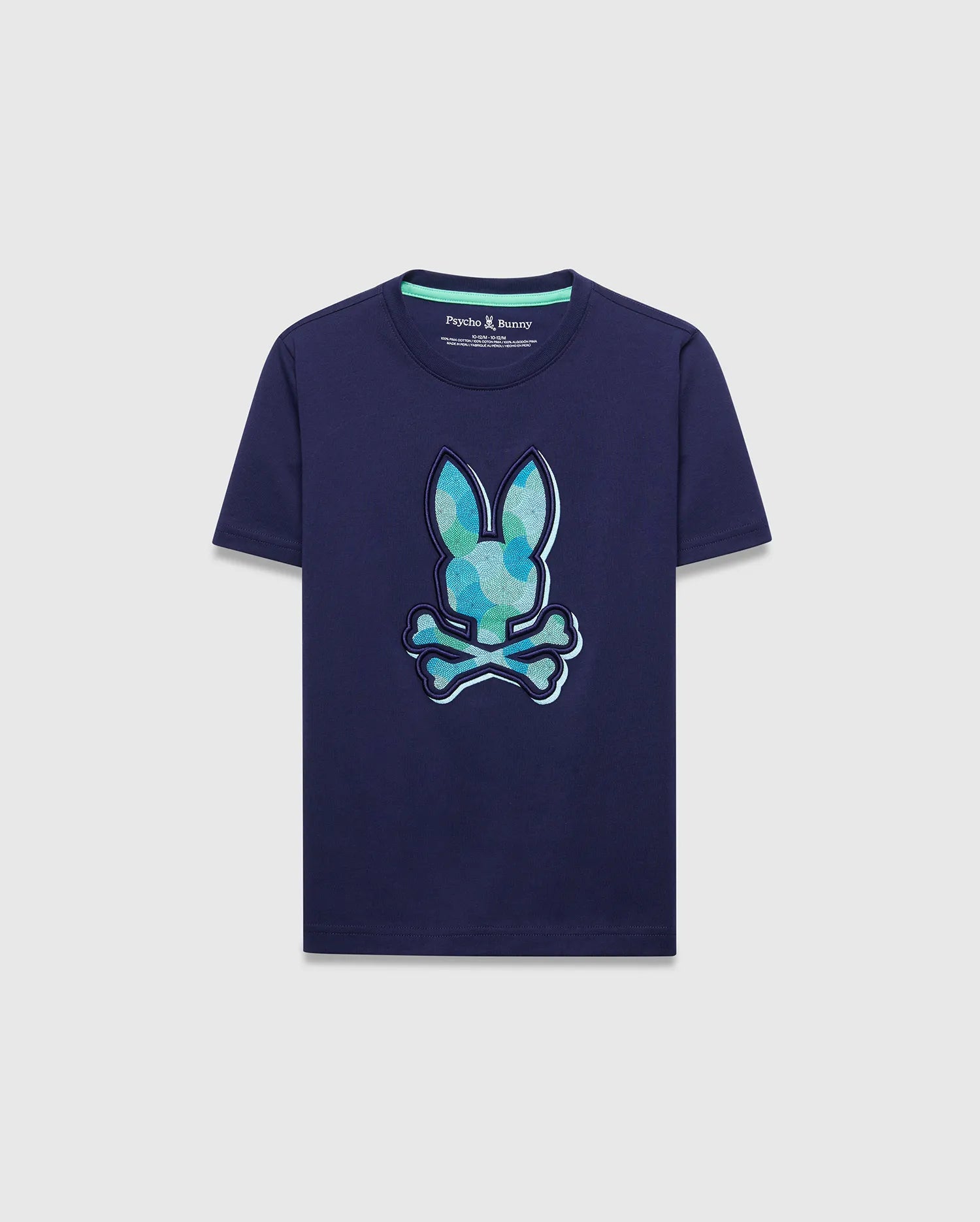 Psycho Bunny Kids Tees Ethan Graphic Tee KT0200189 maglietta blu con logo ricamato