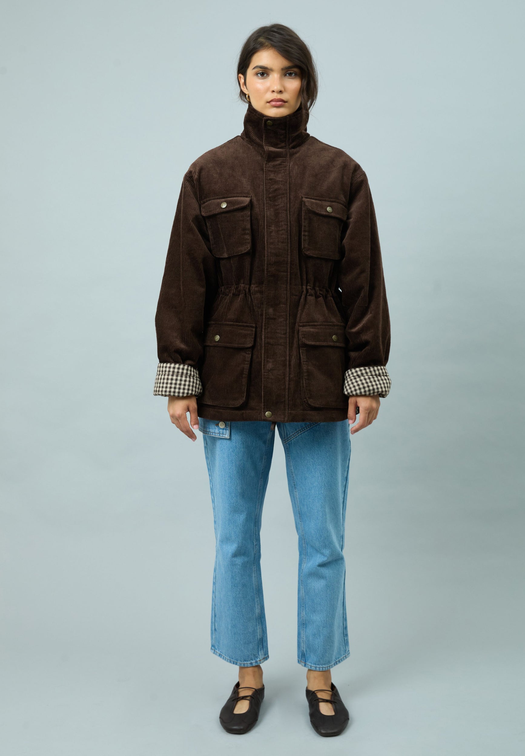 House Of Sunny Women's Jackets CORDUROY FUNNEL NECK JACKET giacca in velluto a coste marrone