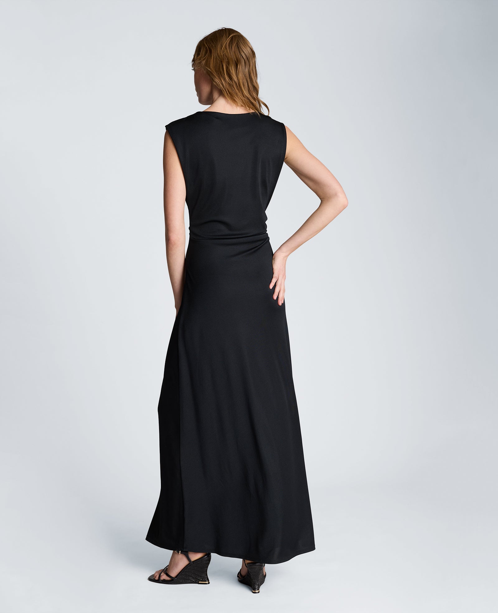 Kenneth Cole Reaction Clothing Drape Waist Maxi Dress abito nero