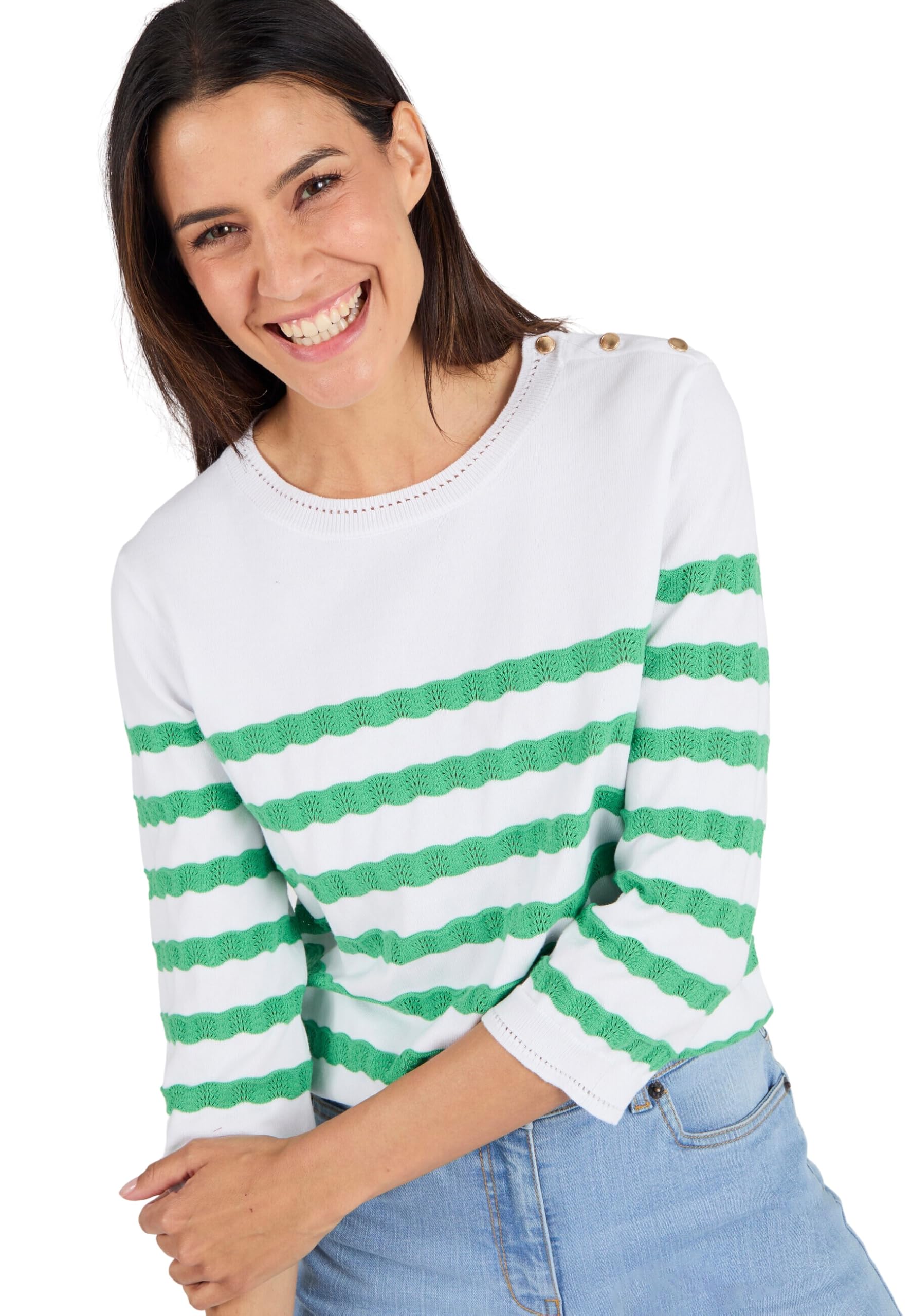 Damart Prêt-à-porter maglione marino a righe donna blu manica 3/4