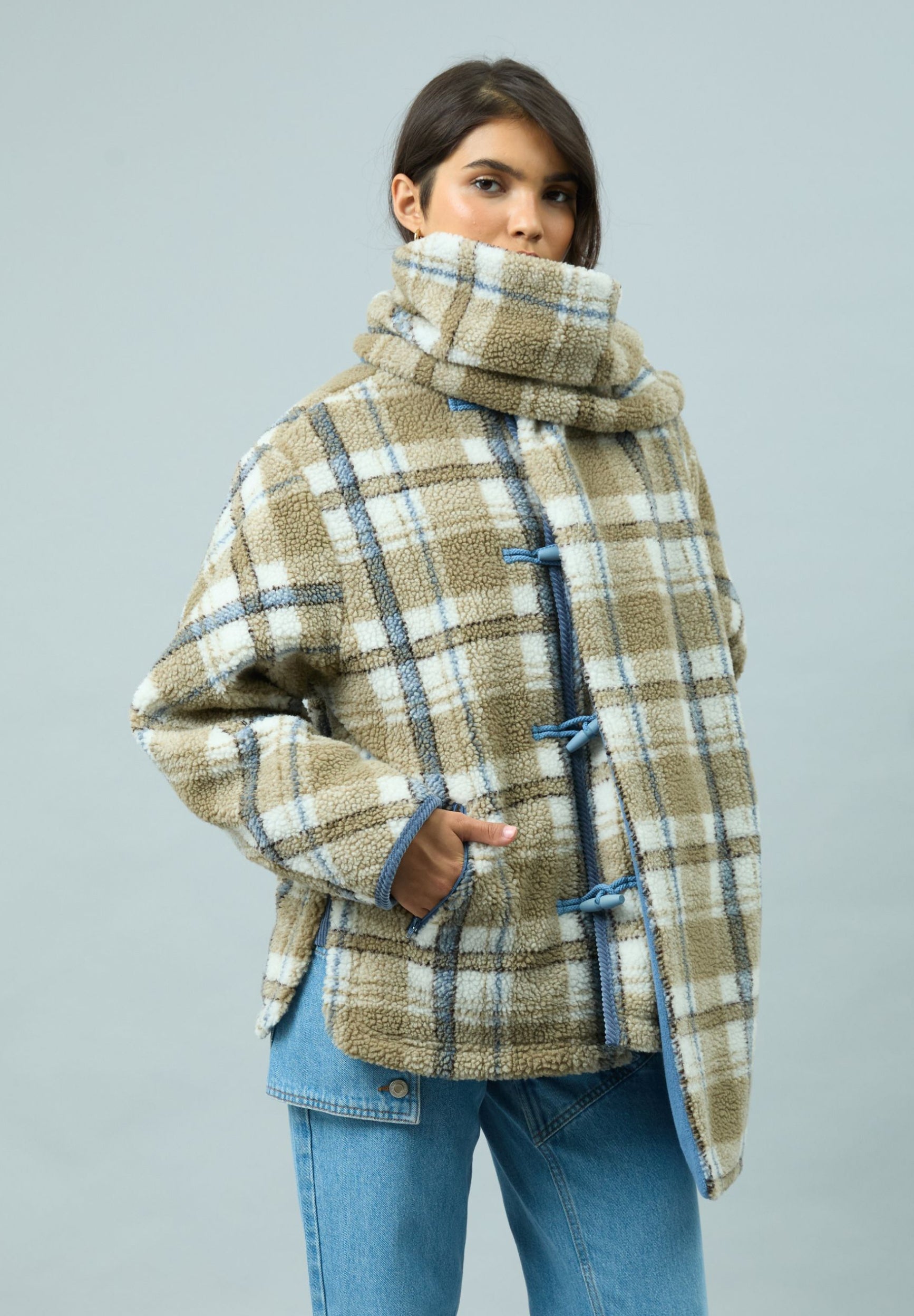 House Of Sunny Women's Jackets TEDDY FLEECE SCARF JACKET giacca teddy a quadri