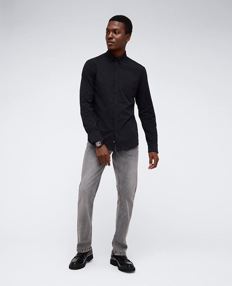 Kenneth Cole Reaction Clothing Long Sleeve Button Down Stretch Shirt with Pocket camicia nera stretch