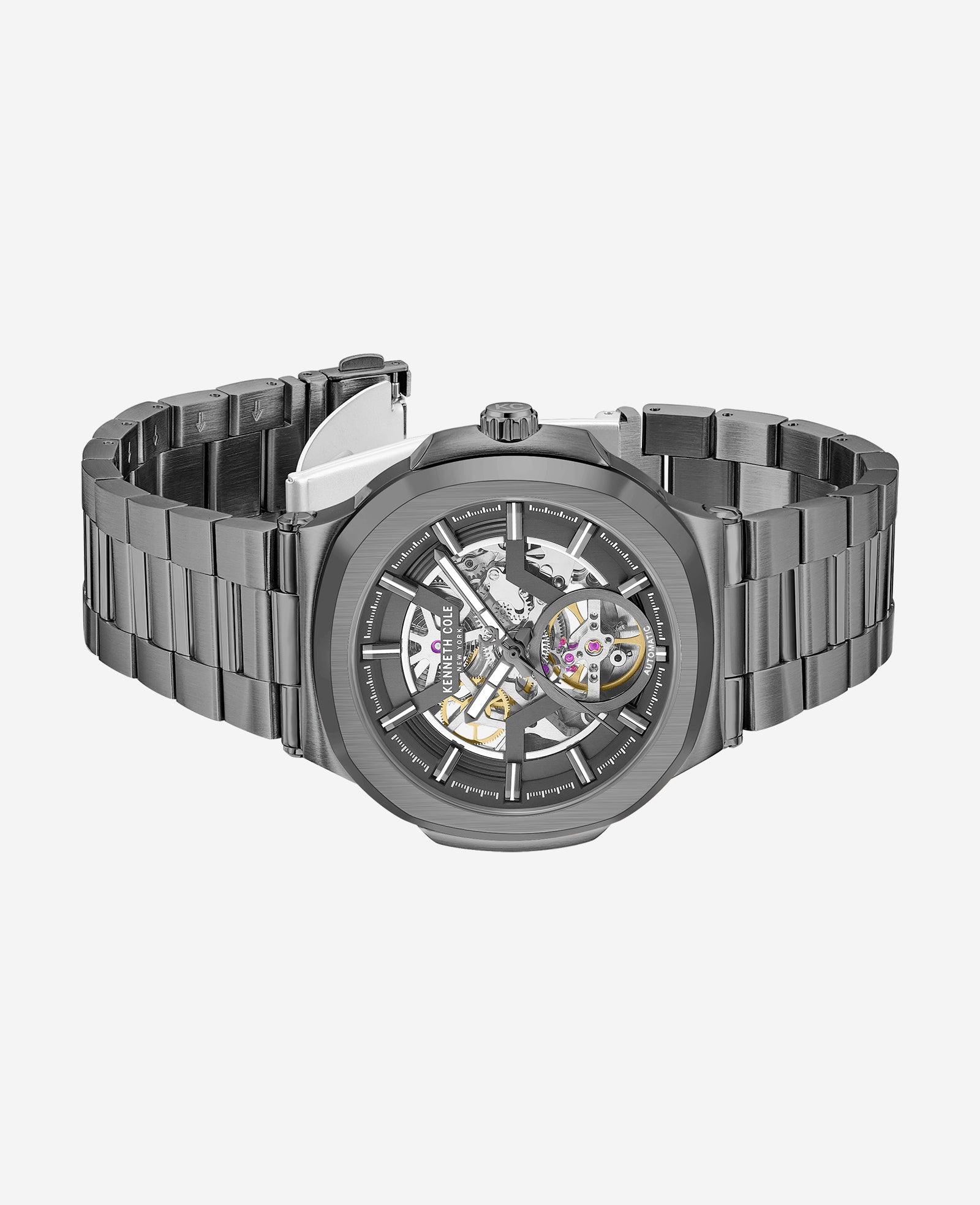 Kenneth Cole Reaction Watches Skeleton Automatic Bracelet Watch orologio grigio scuro automatico
