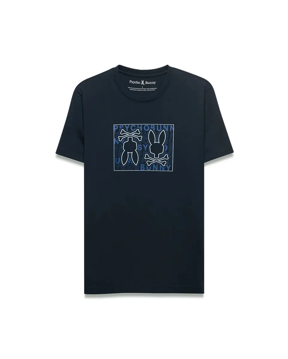Psycho Bunny Men's Tees Gold Coast Pima Cotton Graphic Tee maglietta blu in cotone Pima